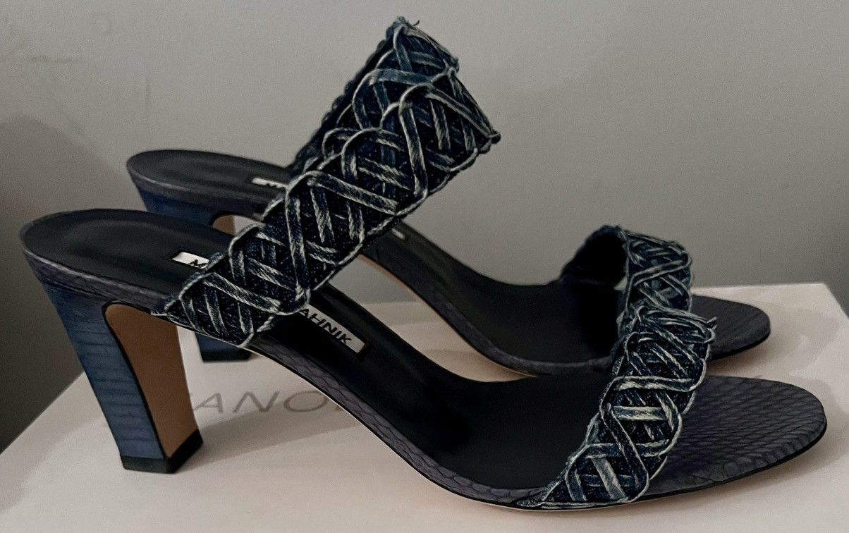 Manolo Blahnik Authentic Manolo Blahnik Geras denim jeans sandals Italy Size US 7.5 / IT 37.5 - 1 Thumbnail
