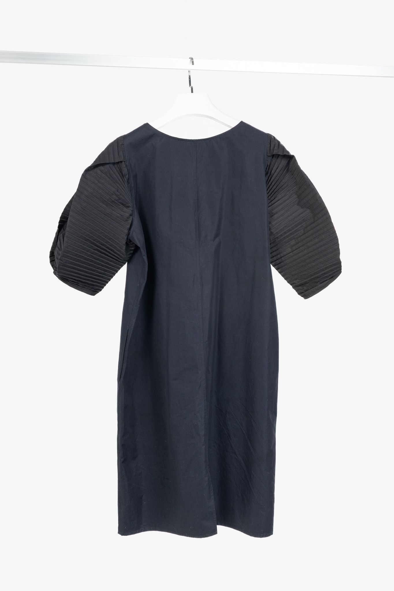 SOFIE D'HOORE Sofie D'Hoore Navy Cotton Pleated-Sleeve Midi Shift Dress Size L / US 10 / IT 46 - 2 Thumbnail
