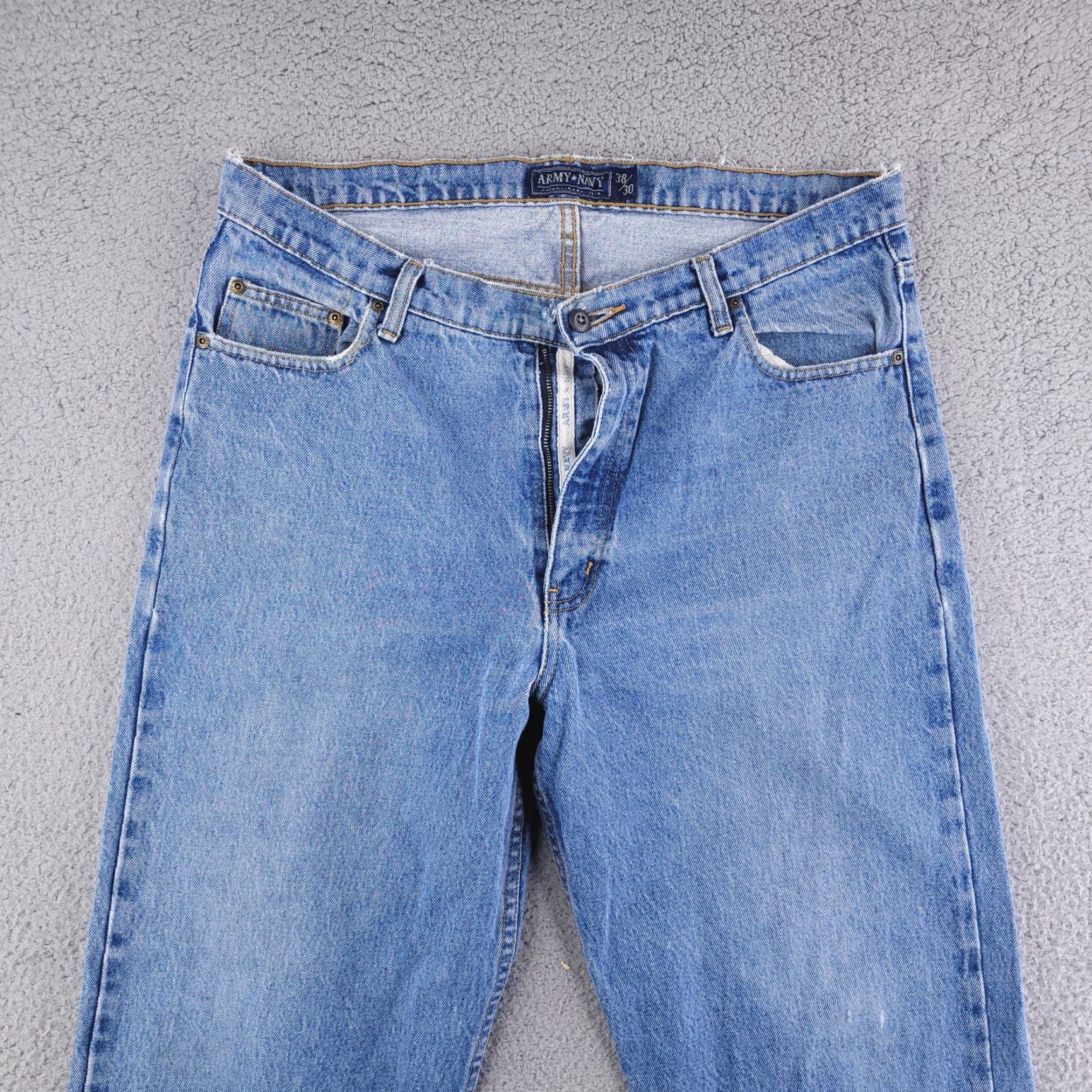 Denime Army Navy Jeans Mens 37x29 Blue Straight Fit Denim Light Wash Distressed Size US 37 - 2 Thumbnail