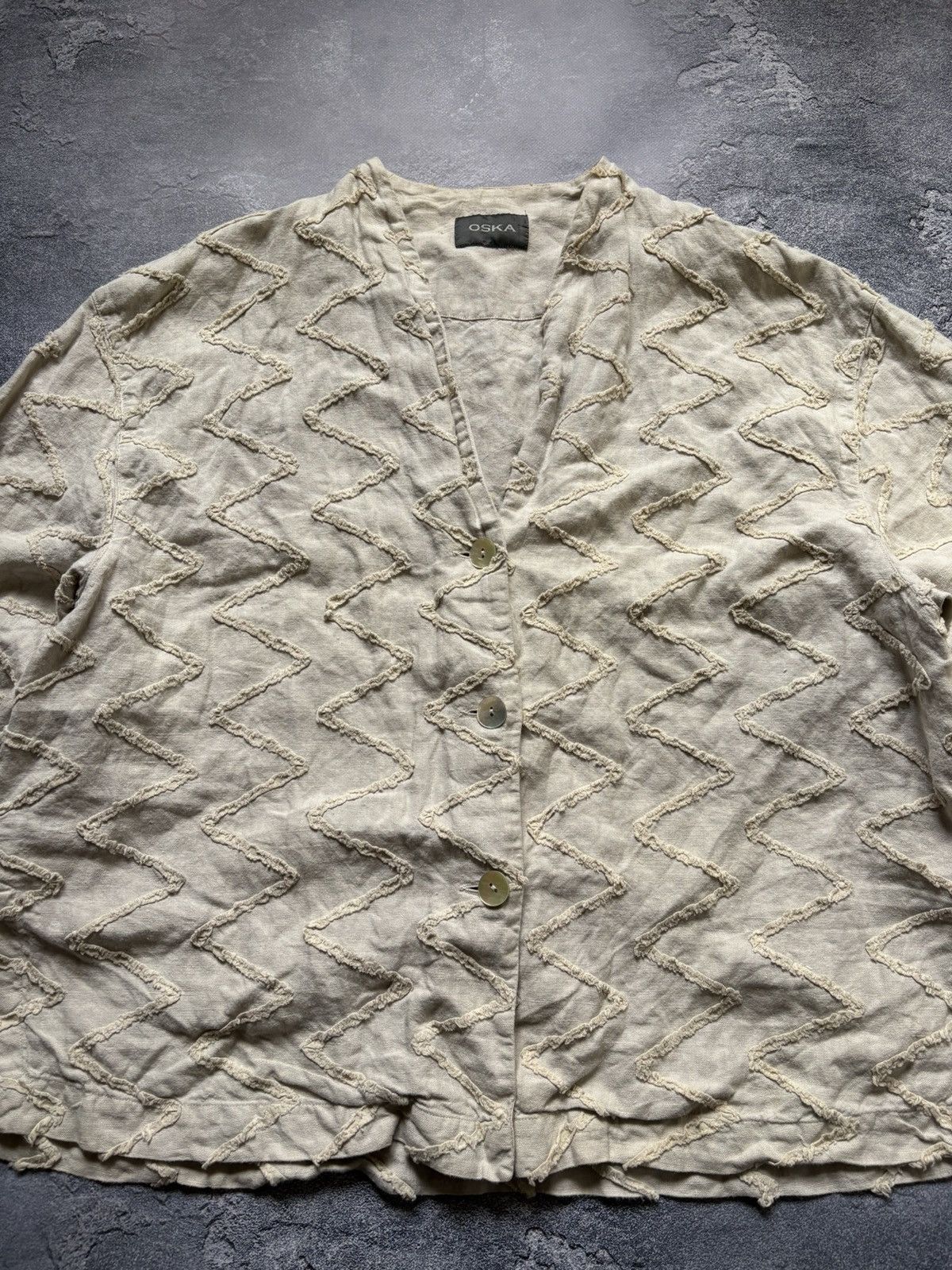 OSKA Vintage Oska Avant Garde Beige Linen Cardigan Button Up Size XS / US 0-2 / IT 36-38 - 4 Thumbnail