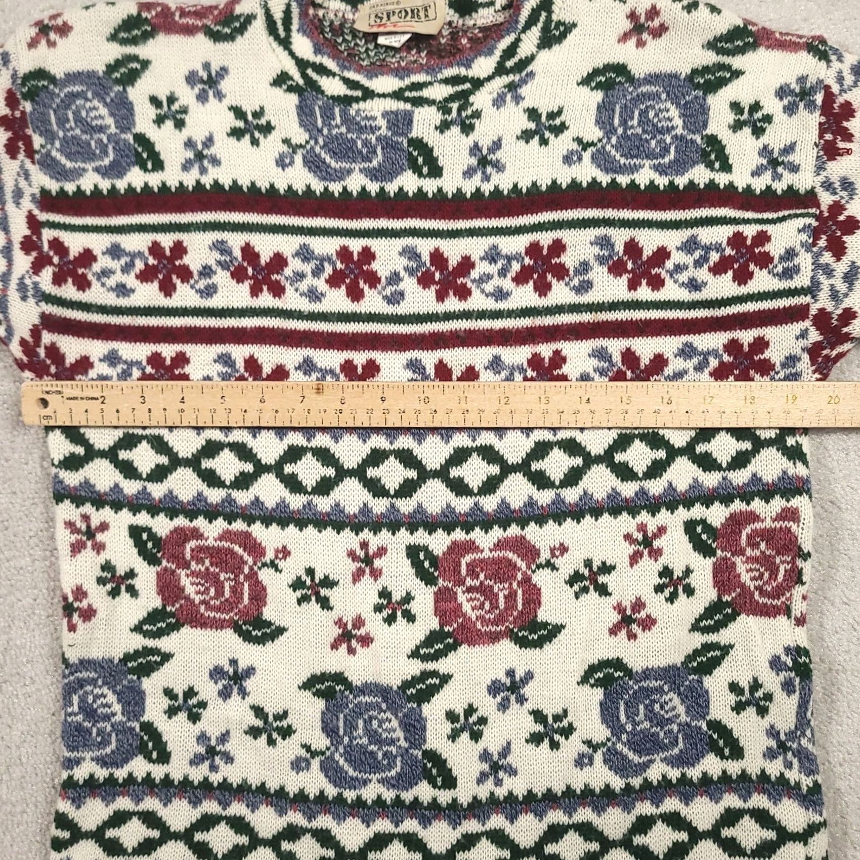 Vintage VINTAGE Carriage Court Floral Sweater Women Medium Knit Pullover Cottagecore 80s Crew Neck Long Sleeve All Seasons White Regular Womens Size M / US 6-8 / IT 42-44 - 3 Thumbnail