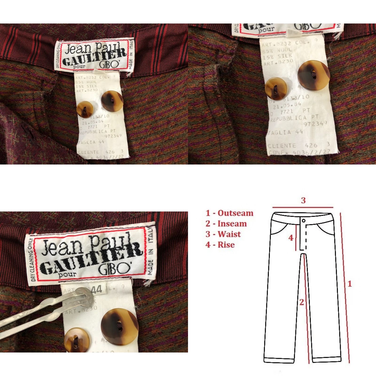 Jean Paul Gaultier Jean Paul Gaultier Pour GIBO Stirrup Pants Wool Burgundy Women Size 44 Patterned Size 30" / US 8 / IT 44 - 8 Thumbnail
