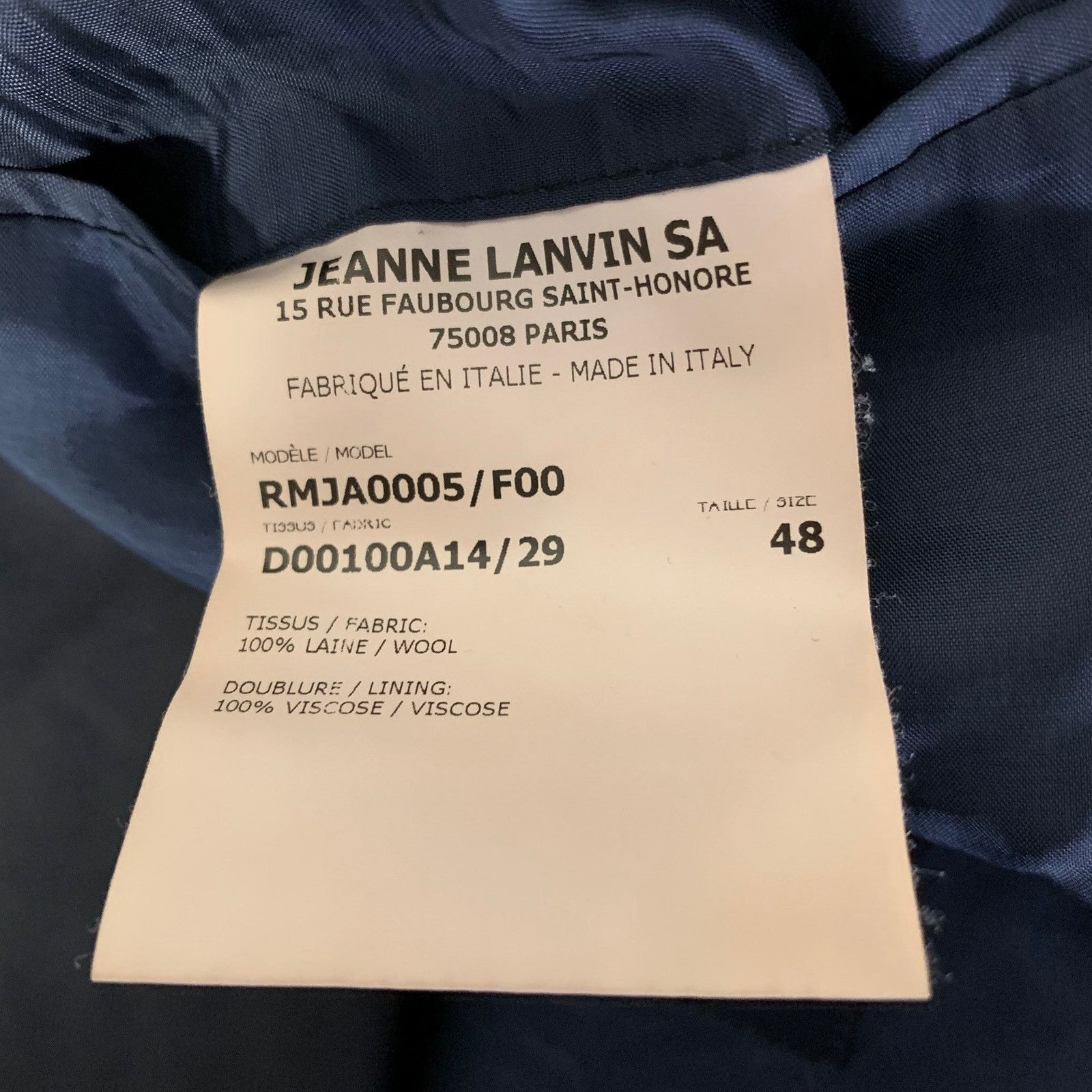 Lanvin LANVIN Size 38 Navy Wool Notch Lapel Sport Coat Size 38R - 6 Thumbnail
