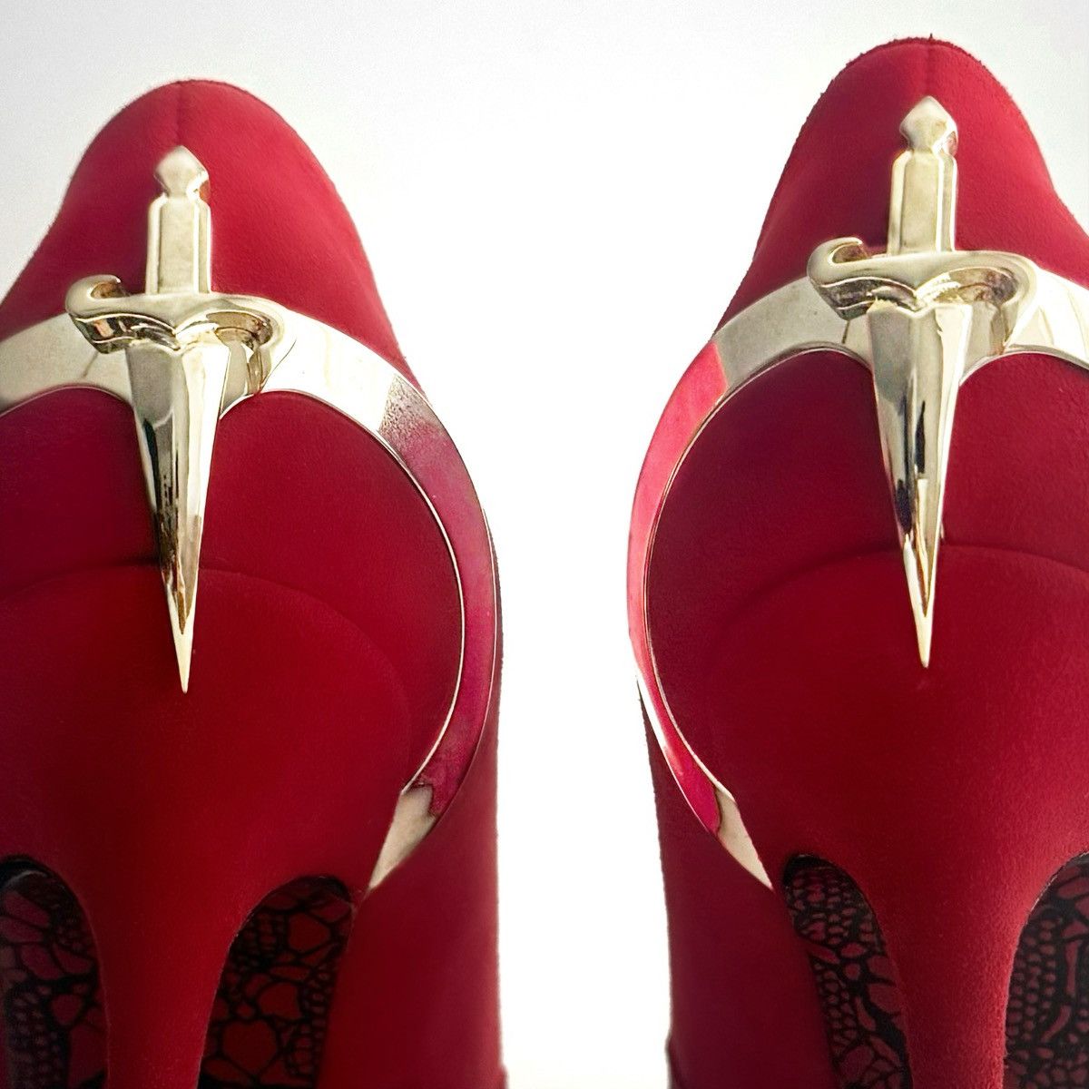 Paciotti Extremely rare red dagger heels with a metallic gold. Size US 8 / IT 38 - 2 Thumbnail