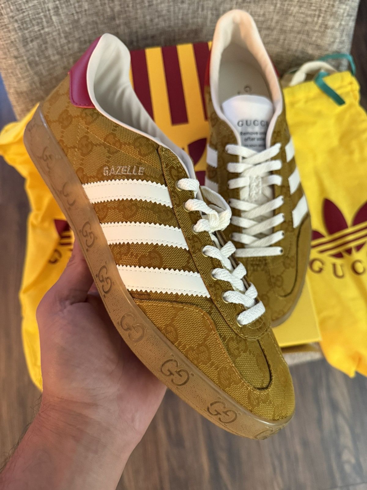 Gucci x adidas 【Gazelle Beige GG Monogram】 Gucci X Wmns Gazelle 'Beige GG Monogram' - Adidas - IE4796