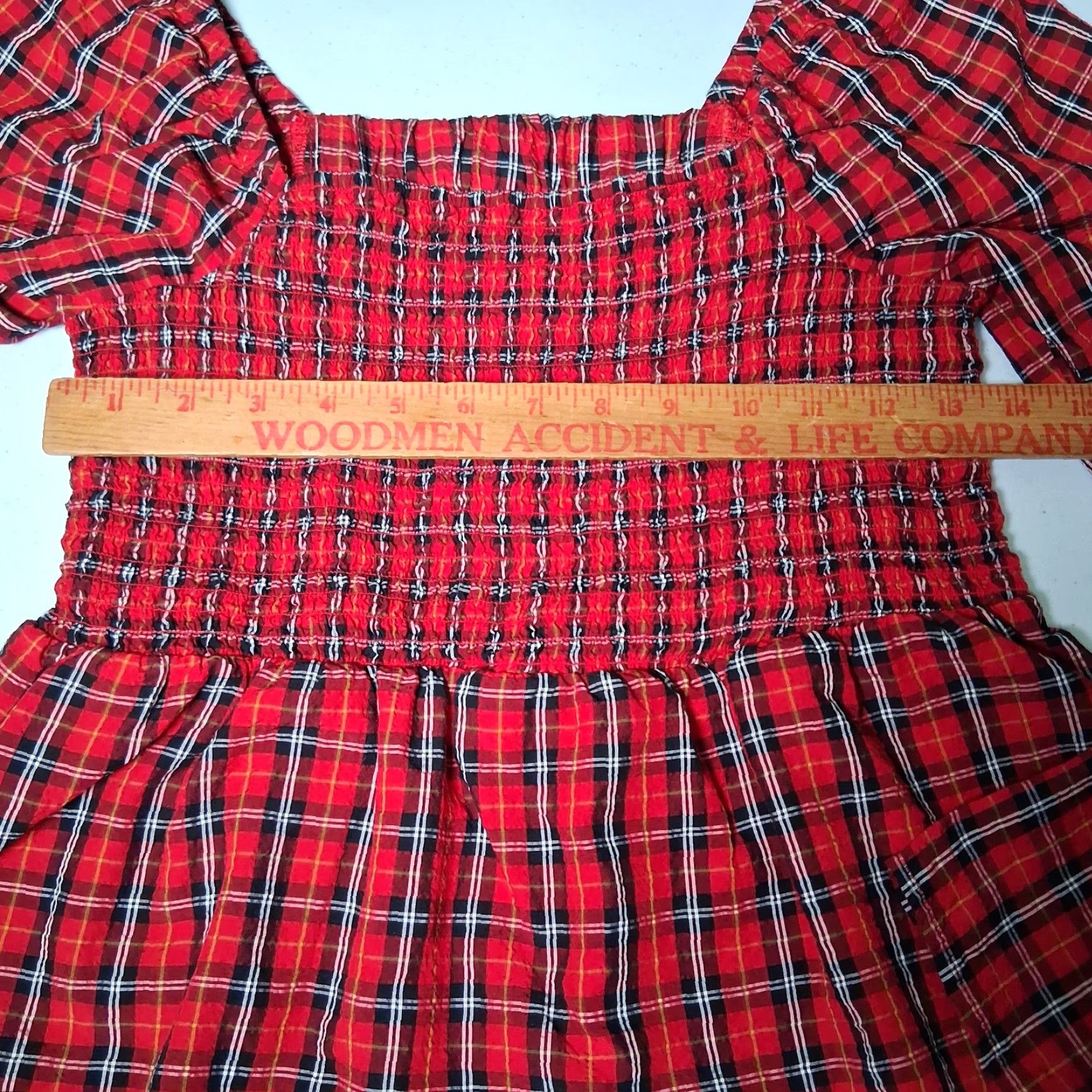 Old Navy Old Navy Blouse M Tall Red Plaid Tartan Smocked Peasant Milk Maid Crinkled Size M / US 6-8 / IT 42-44 - 4 Thumbnail