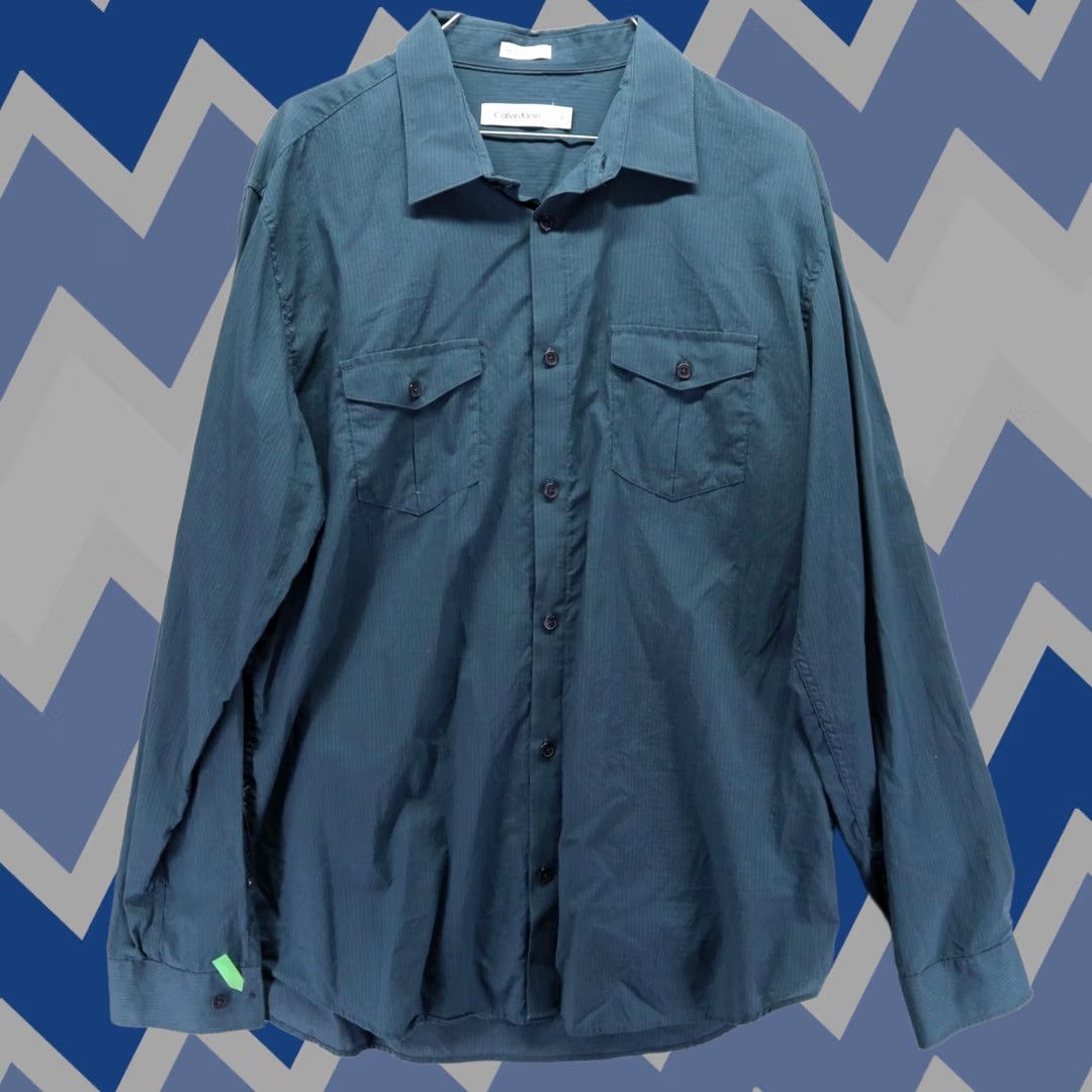 Calvin Klein Calvin Klein Shirt Mens Large Blue Button-Up Flap Pocket Long Sleeve Shirt Size US L / EU 52-54 / 3 - 1 Thumbnail