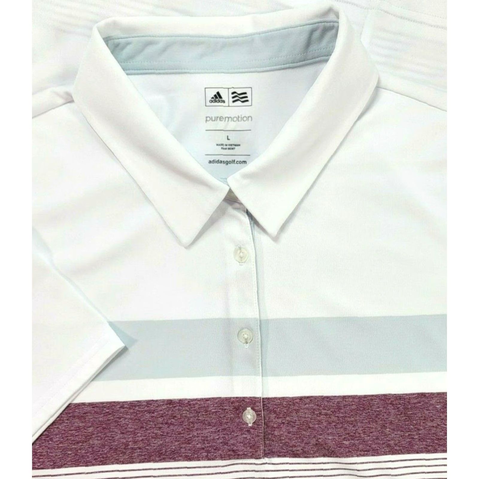 Adidas Adidas Polo Shirt Women Large White Striped Short Sleeve 1/4 Button Logo Embroidered Jersey Polyester Size L / US 10 / IT 46 - 3 Thumbnail