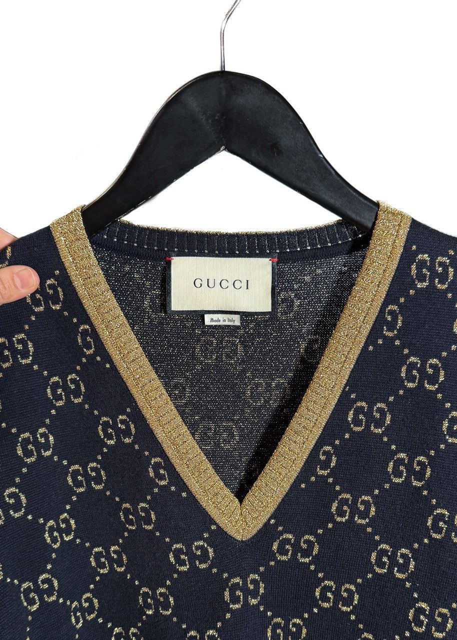 Gucci Gucci Navy Blue Cotton Lamé GG V-neck Sweater Size M / US 6-8 / IT 42-44 - 4 Thumbnail