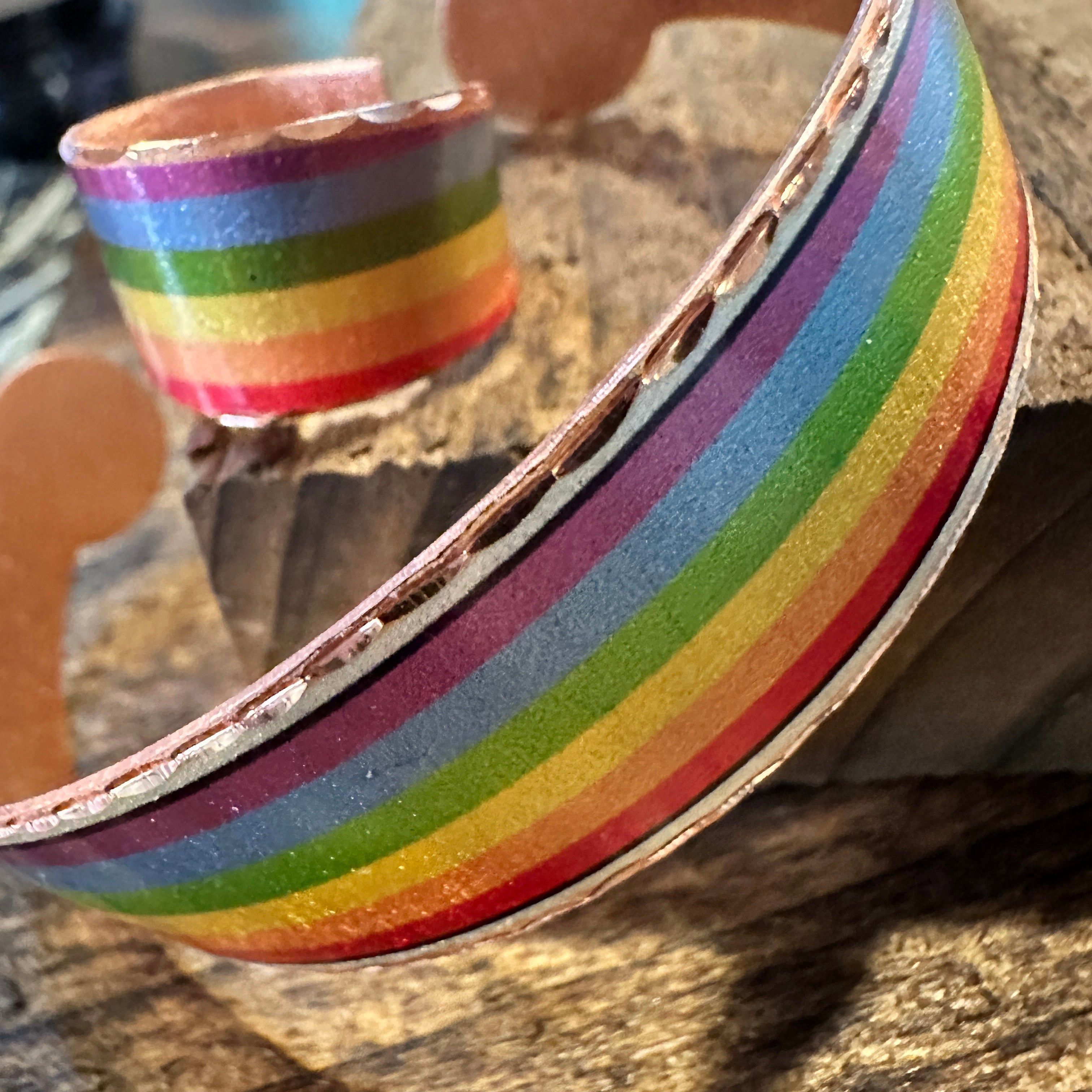 Other Handmade Boho Copper Wide Cuff Bracelet, Diamond Cut Rainbow Size ONE SIZE - 9 Thumbnail