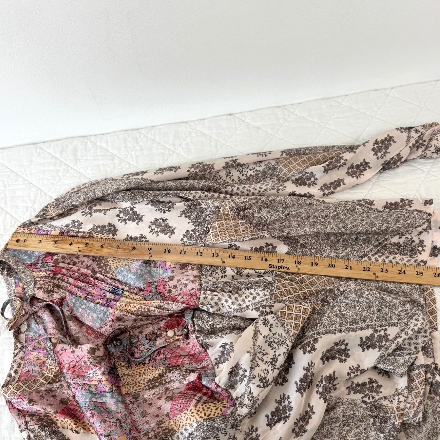 Vintage Mystree Blouse Women's Tunic V-Neck Balloon Sleeve Floral Patchwork Bohemian Chiffon Beig e Relaxed Casual Party/Cocktail L Size L / US 10 / IT 46 - 5 Thumbnail