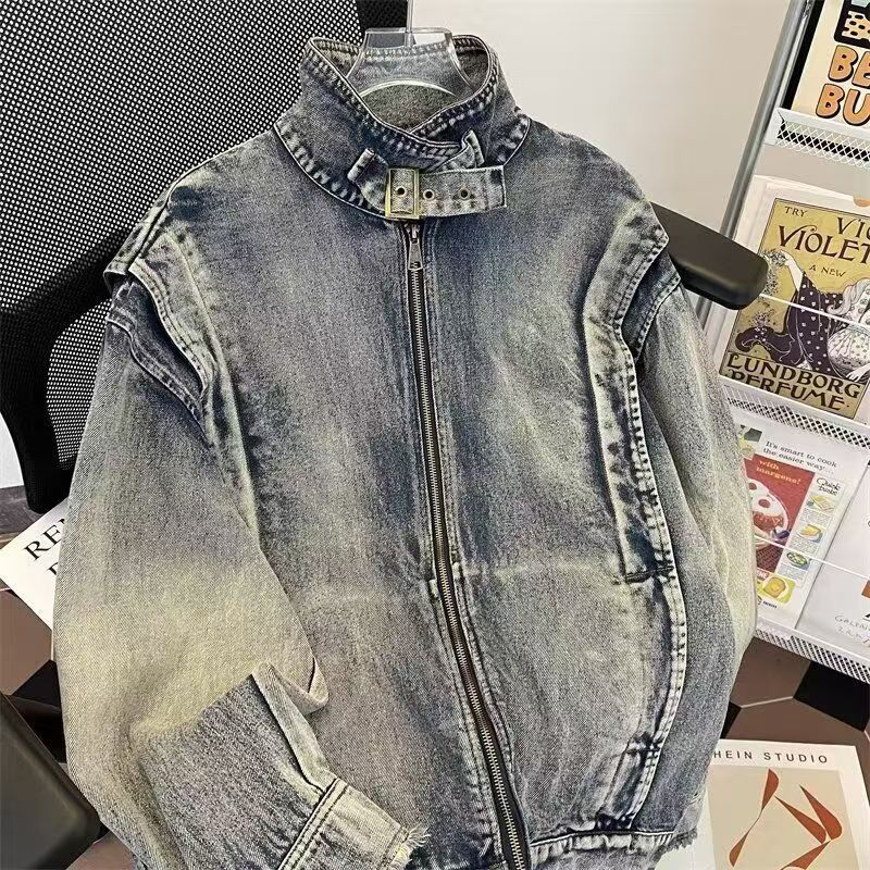 Vintage Acid Wash Stand Collar Denim Jacket Size US M / EU 48-50 / 2 - 3 Thumbnail