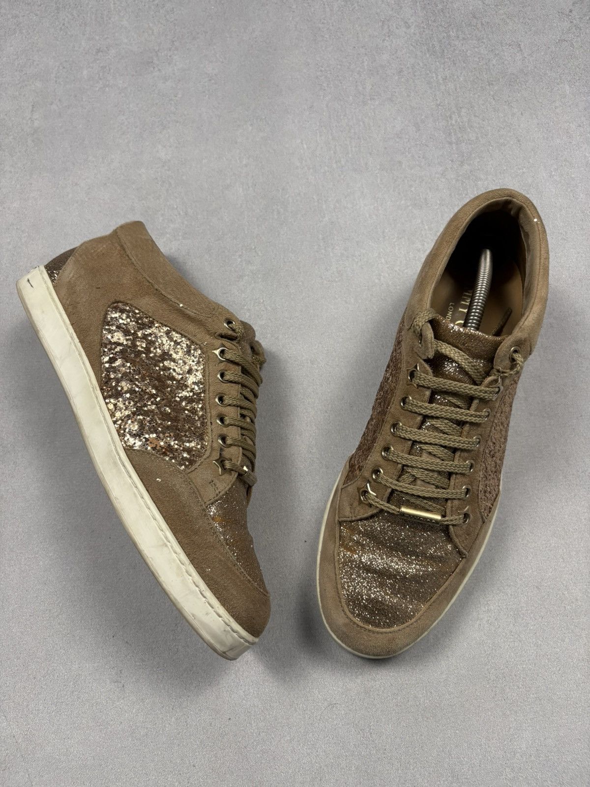 Jimmy Choo Jimmy Choo London Brown Glitter Suede Low Top Sneakers 38 Size US 8 / IT 38 - 1 Thumbnail
