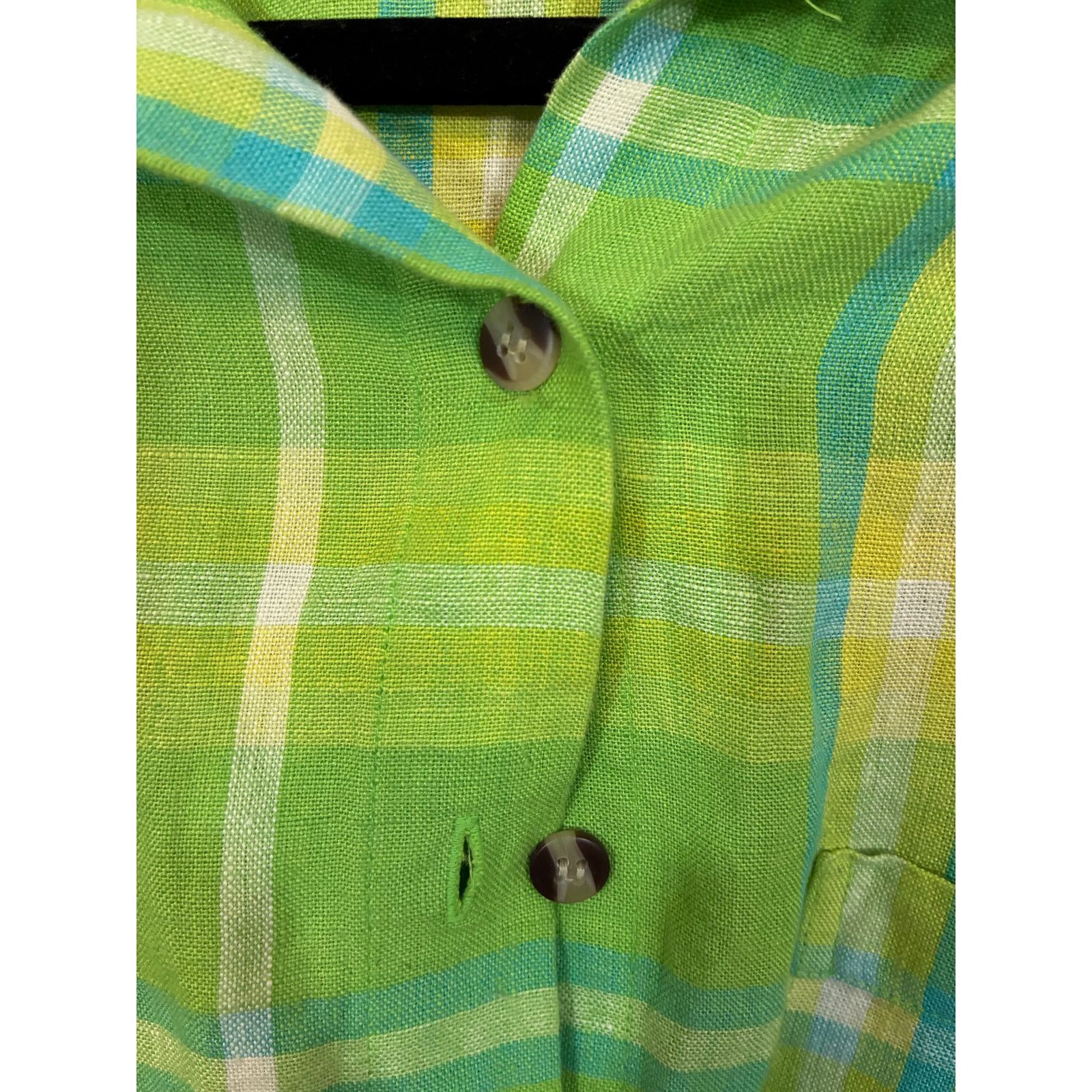 Other Real Comfort Green Linen Plaid Shirt Lightweight Button L Size L / US 10 / IT 46 - 3 Thumbnail