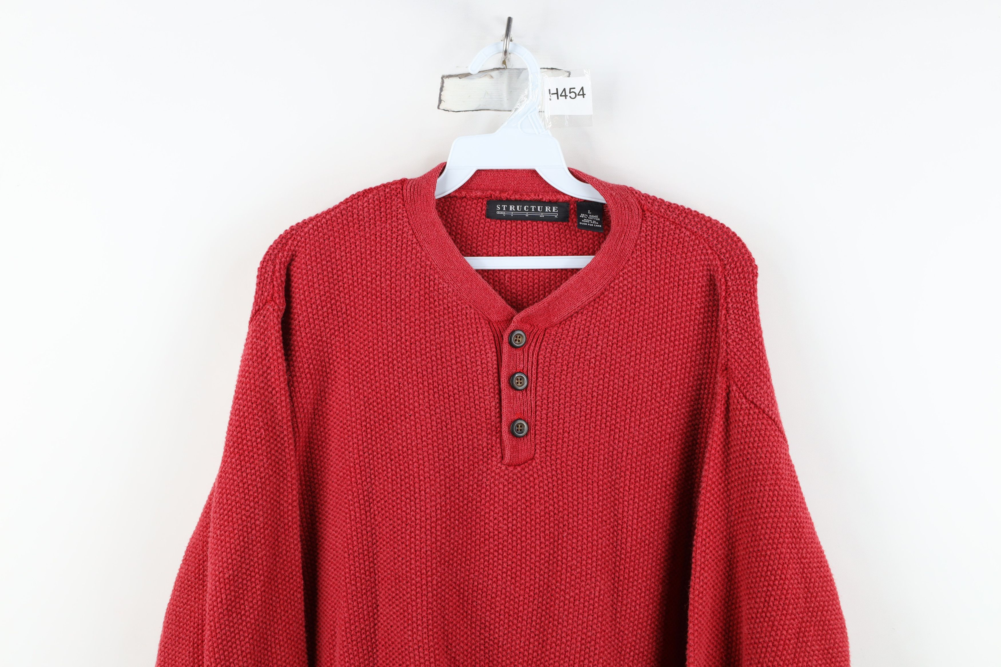 Vintage Vintage 90s Streetwear Blank Thermal Knit Henley Sweater Red Size US L / EU 52-54 / 3 - 2 Thumbnail