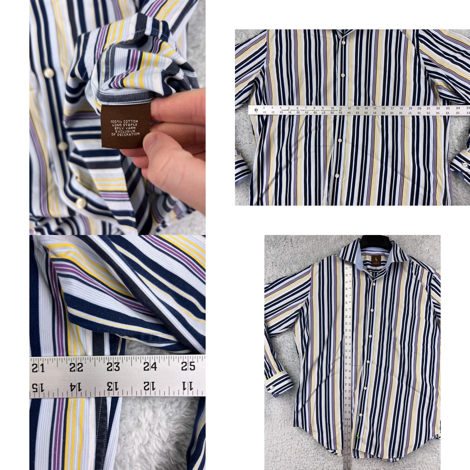 Tailorbyrd TAILORBYRD Button Up Shirt Men's Large Blue Striped Golf 100% Cotton Classic Fit Size US L / EU 52-54 / 3 - 8 Thumbnail