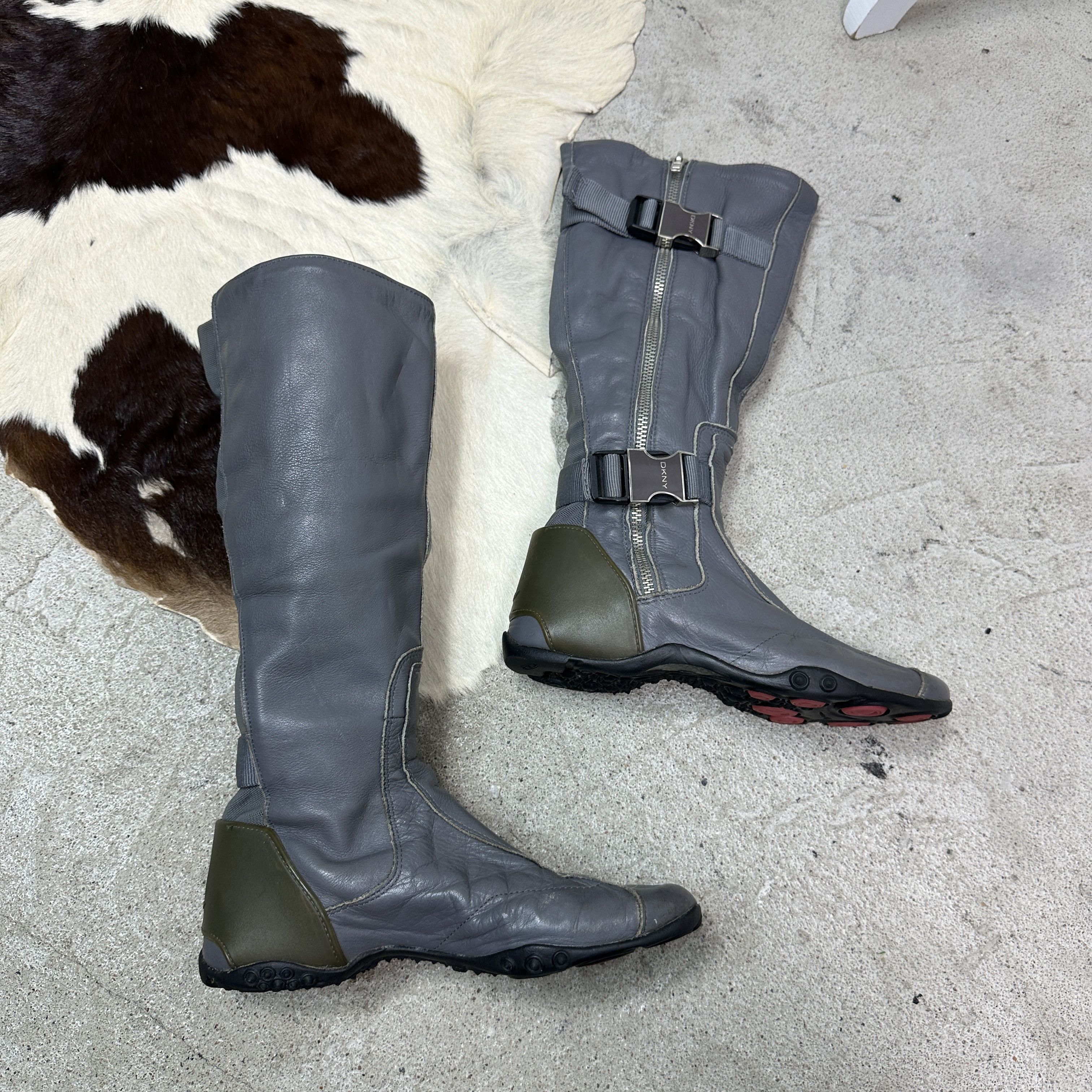 Vintage Leather Grunge Moto Buckled DKNY Boots Y2K