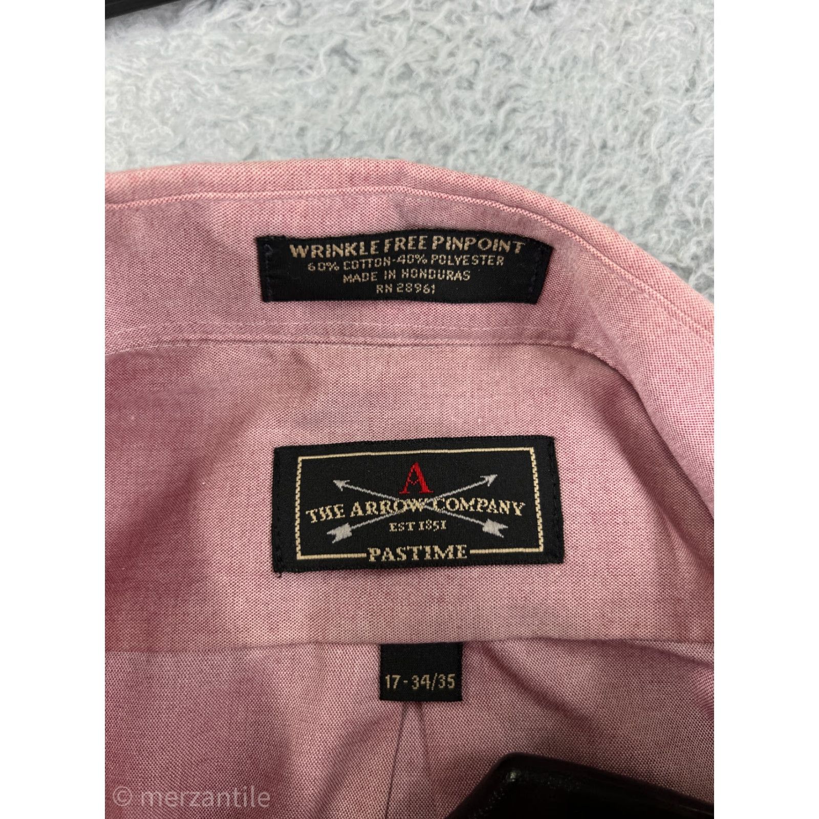 Arrow Arrow Mens Shirt 35 Pink Button Up Long Sleeve Oxford Cotton Blend Size US S / EU 44-46 / 1 - 3 Thumbnail