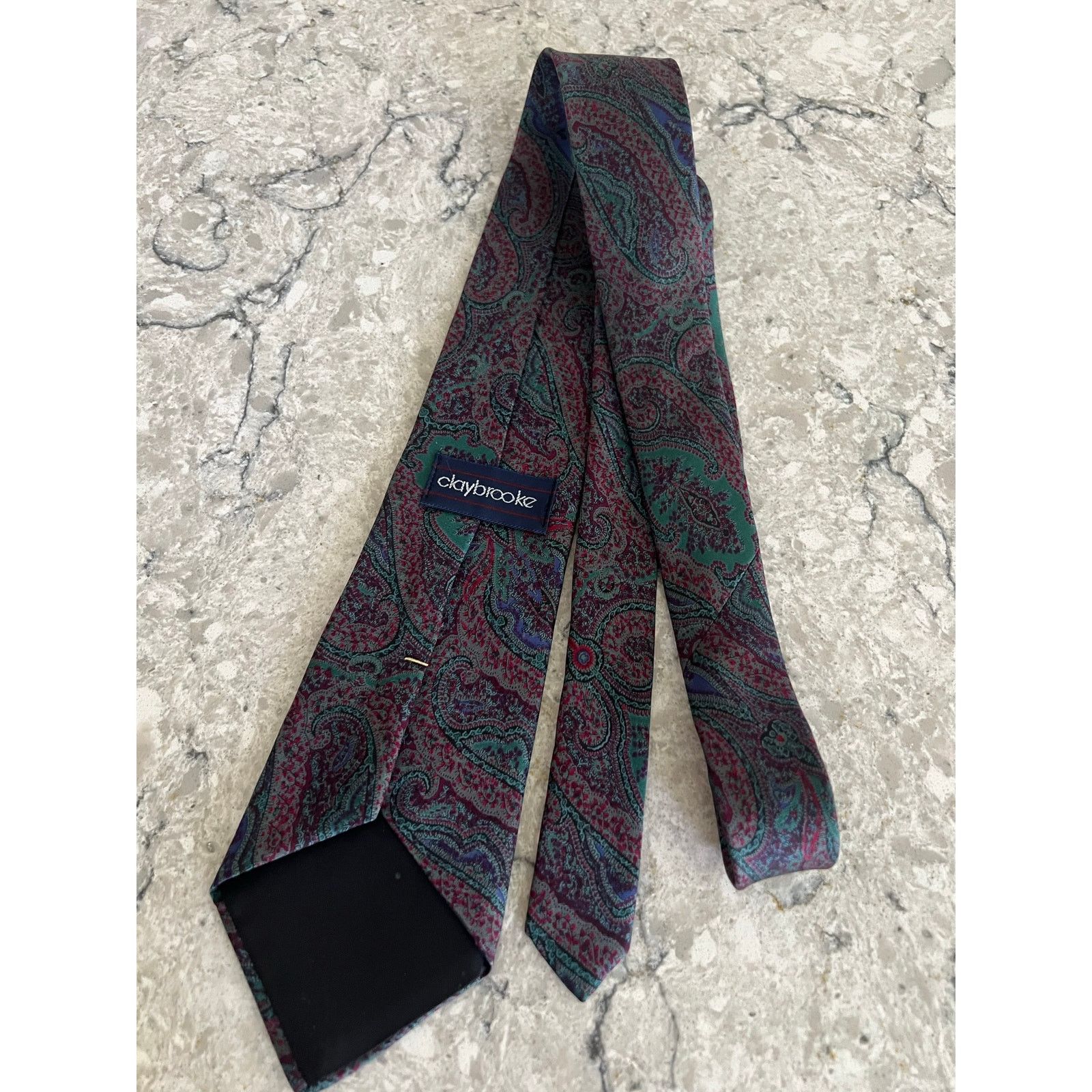 Vintage Claybrooke 100% Silk Neck Tie Hand Made Purple Blue Paisley Size ONE SIZE - 3 Thumbnail