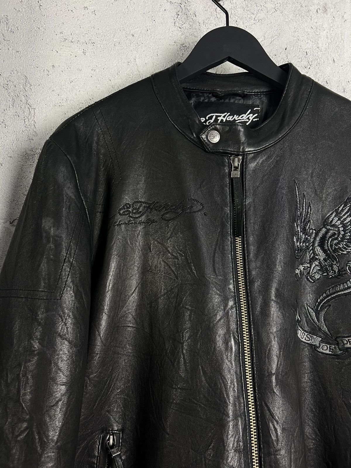Ed Hardy Rare Vintage Ed Hardy Embroidered Leather Jacket XL Size US XL / EU 56 / 4 - 6 Thumbnail