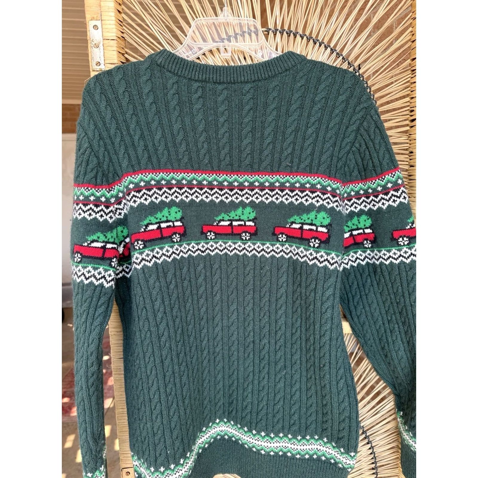 Lands' End Lands' End Christmas Sweater Men’s Small Green Cable-Knit Tree Truck Holiday Pullover Crewneck Mens Size US S / EU 44-46 / 1 - 6 Thumbnail