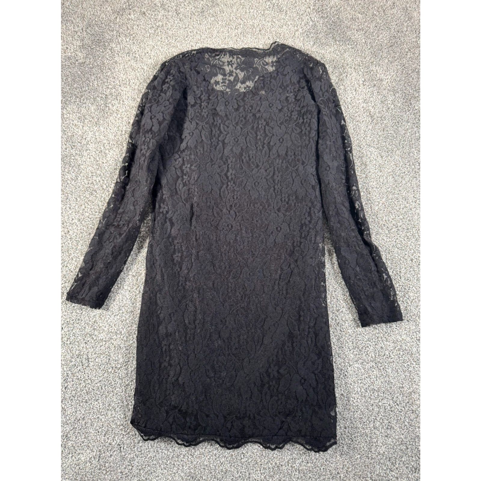 Vintage SYL Dress XL Black Floral Lace Sheer V-Neck Short Mini Sheath Formal Party/Cocktail Womens Fem inine Whimsigoth Dark Fairy Size XL / US 12-14 / IT 48-50 - 3 Thumbnail