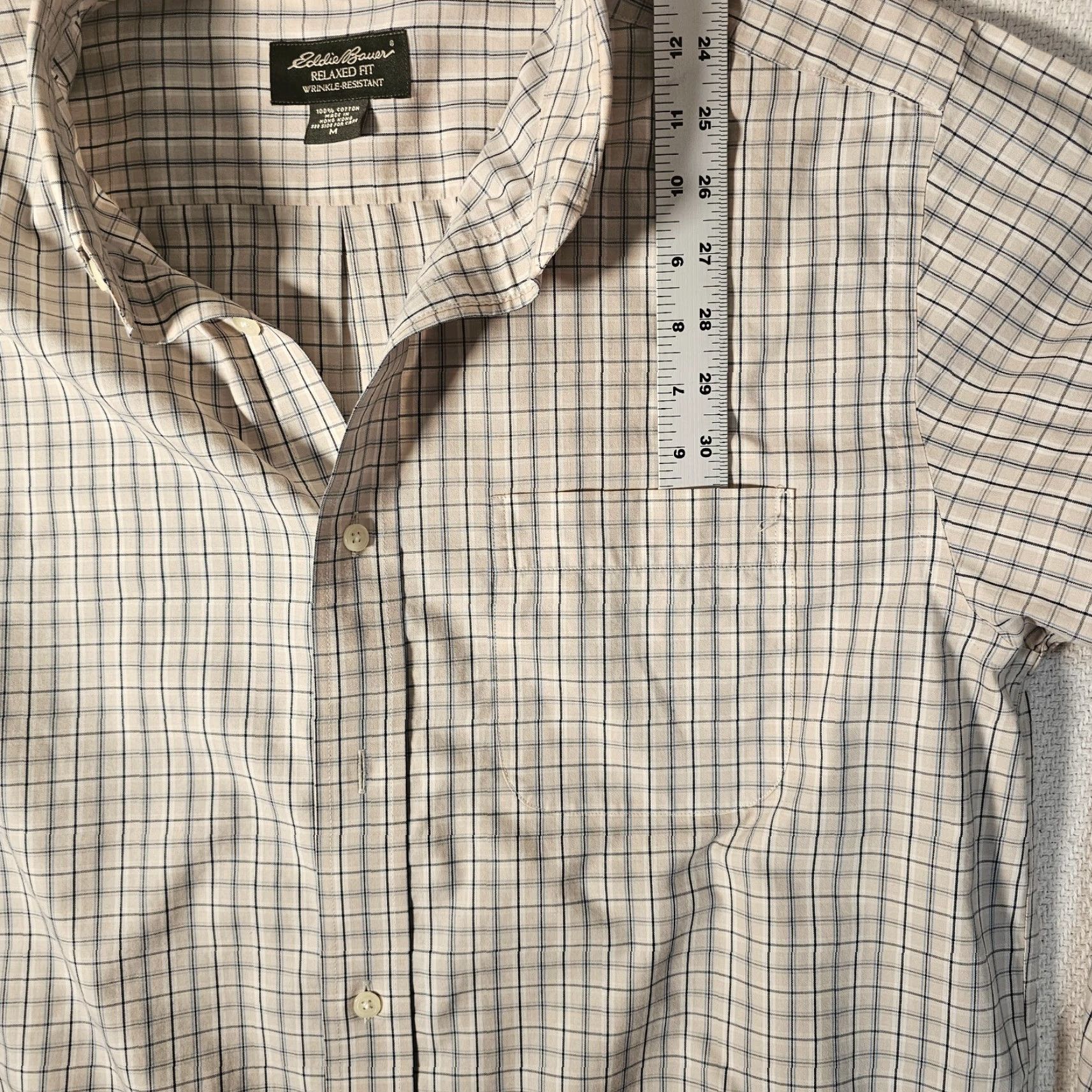 Eddie Bauer Eddie Bauer Mens Long Sleeve Tan & Blue Plaid Button Up Dress Shirt M Brown Plaid Shirt Mens Button-Up Shirt Size 40R - 3 Thumbnail