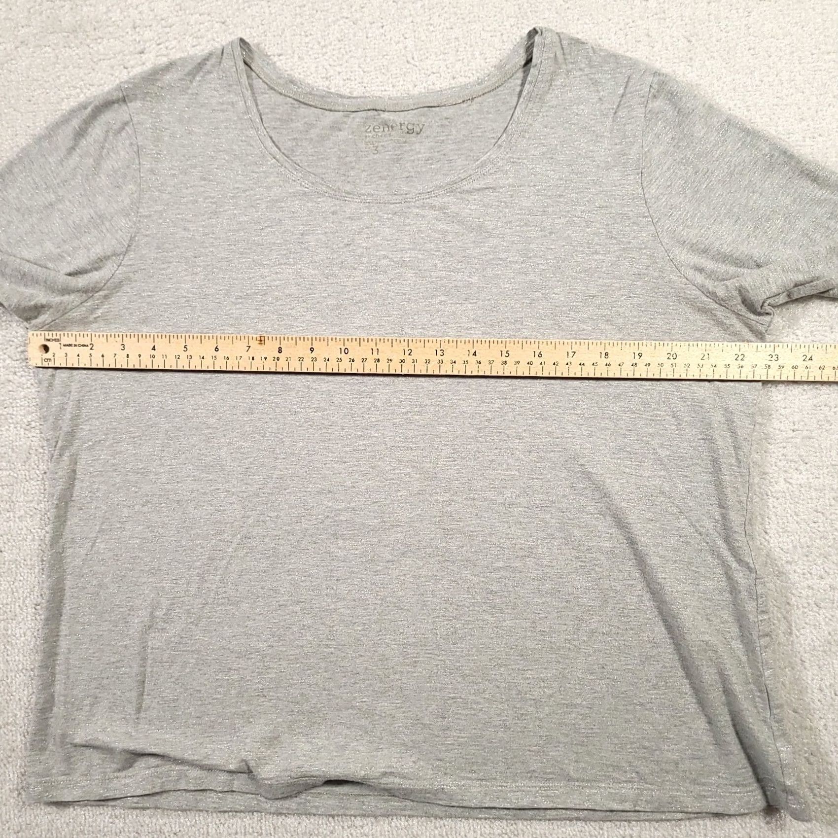 Vintage Chico's Zenergy Shirt Womens 3 XL Gray 3/4 Sleeve Shimmer Round Neck Size XL / US 12-14 / IT 48-50 - 3 Thumbnail