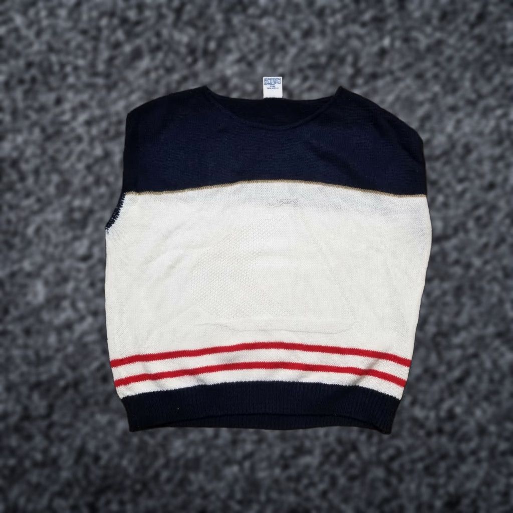 Nautica VINTAGE Sweater Bazaar Vest Women M White Geometric Knit Sleeveless Nautical Boat Crew Neck 100% Cotton Size M / US 6-8 / IT 42-44 - 1 Thumbnail