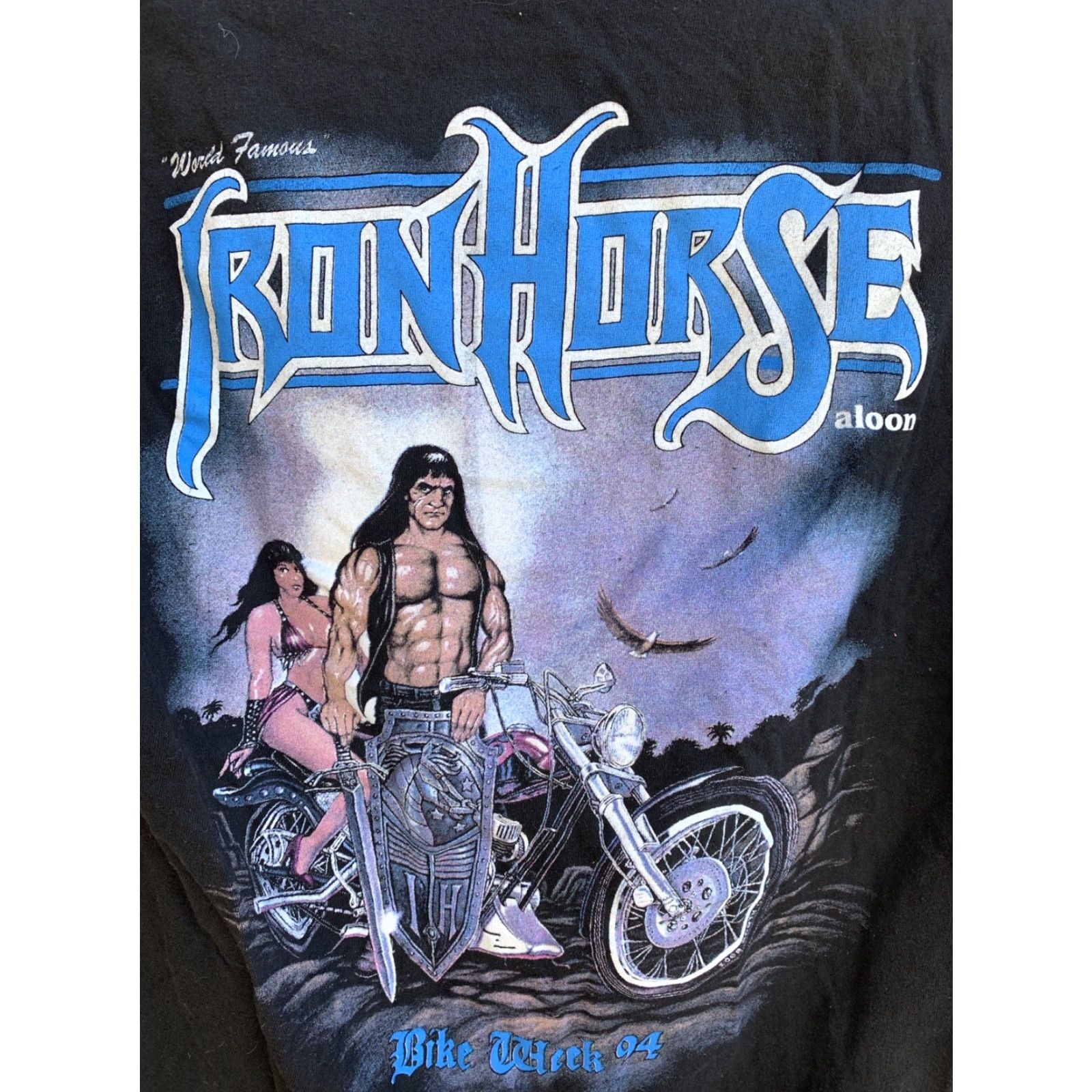 Hanes VINTAGE Iron Horse Saloon Bike Week 94 Pocket Tee T-Shirt 90s 1990s M Black Men Hanes Short Sleeve 100% Cotton Graphic Tee Size US M / EU 48-50 / 2 - 2 Thumbnail