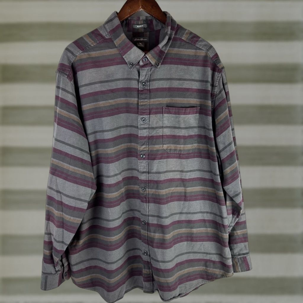 Eddie Bauer VINTAGE Eddie Bauer Long Sleeve Shirt Mens 2XL Gray Red Striped Button Down Size US XXL / EU 58 / 5 - 1 Thumbnail
