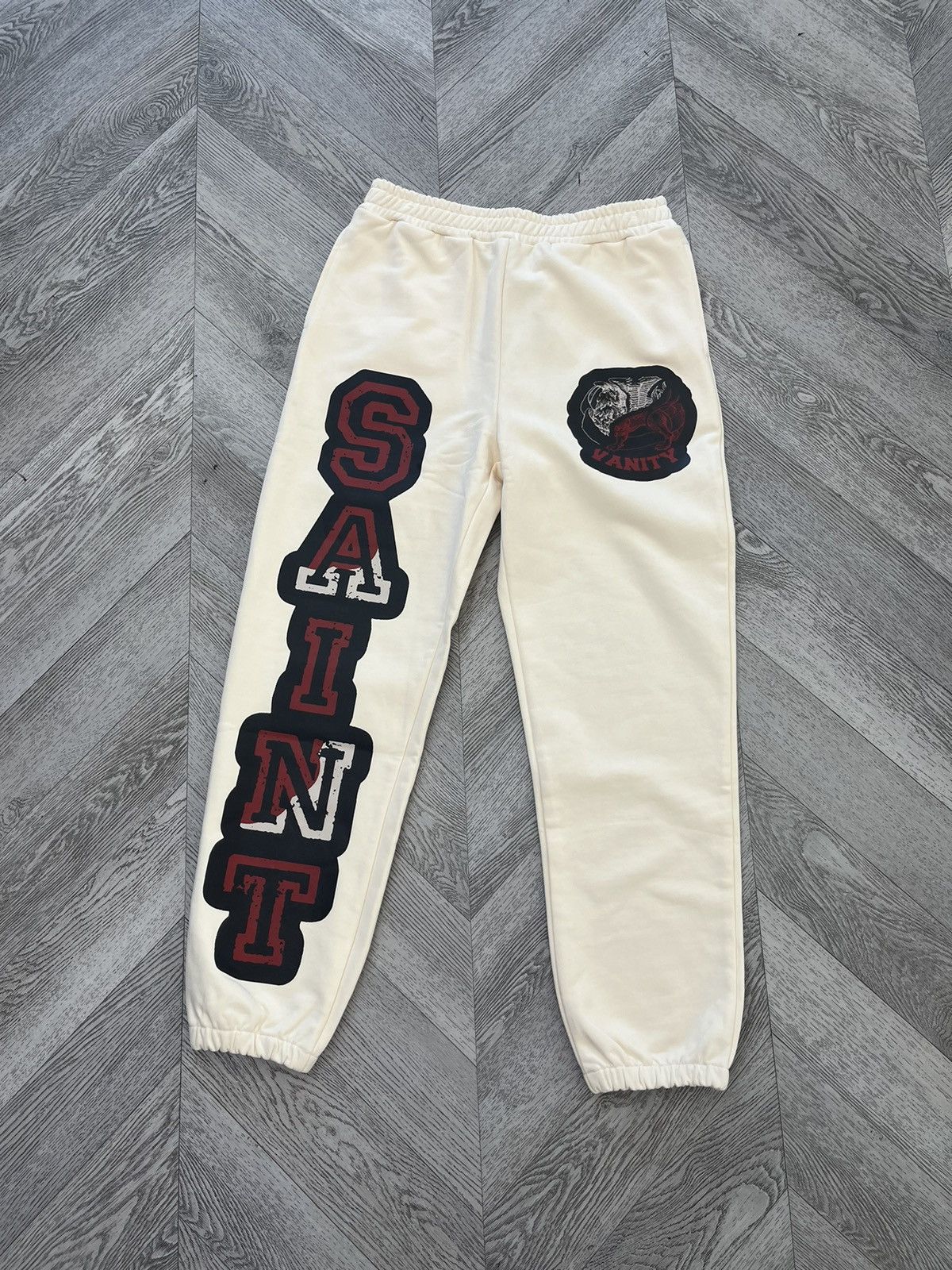Saint vanity Cream cuffed sweatpants Red logo size:Medium