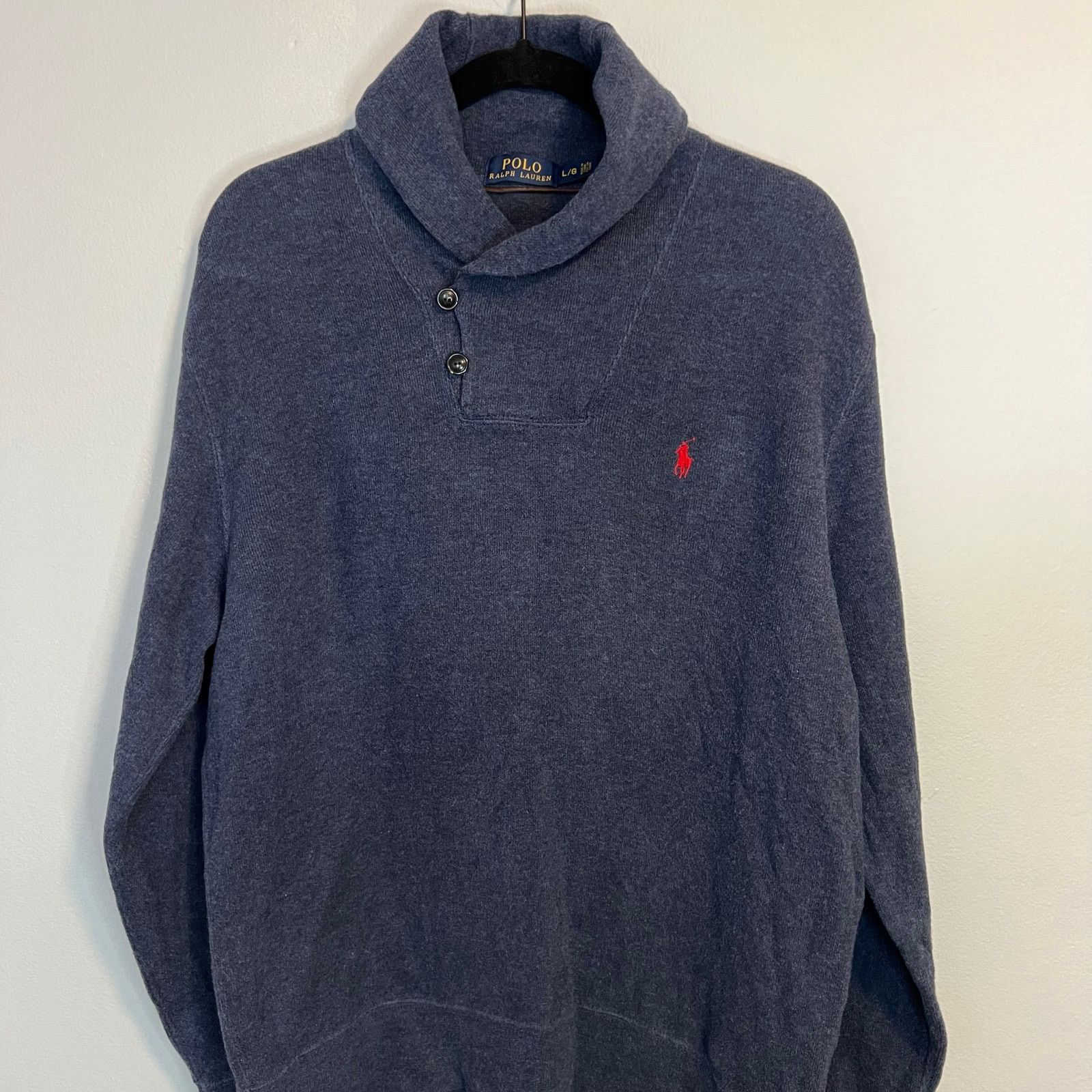 Polo Ralph Lauren Polo Ralph Lauren Shawl Collar Pull Over Blue Sweater Sz L Size US L / EU 52-54 / 3 - 5 Thumbnail