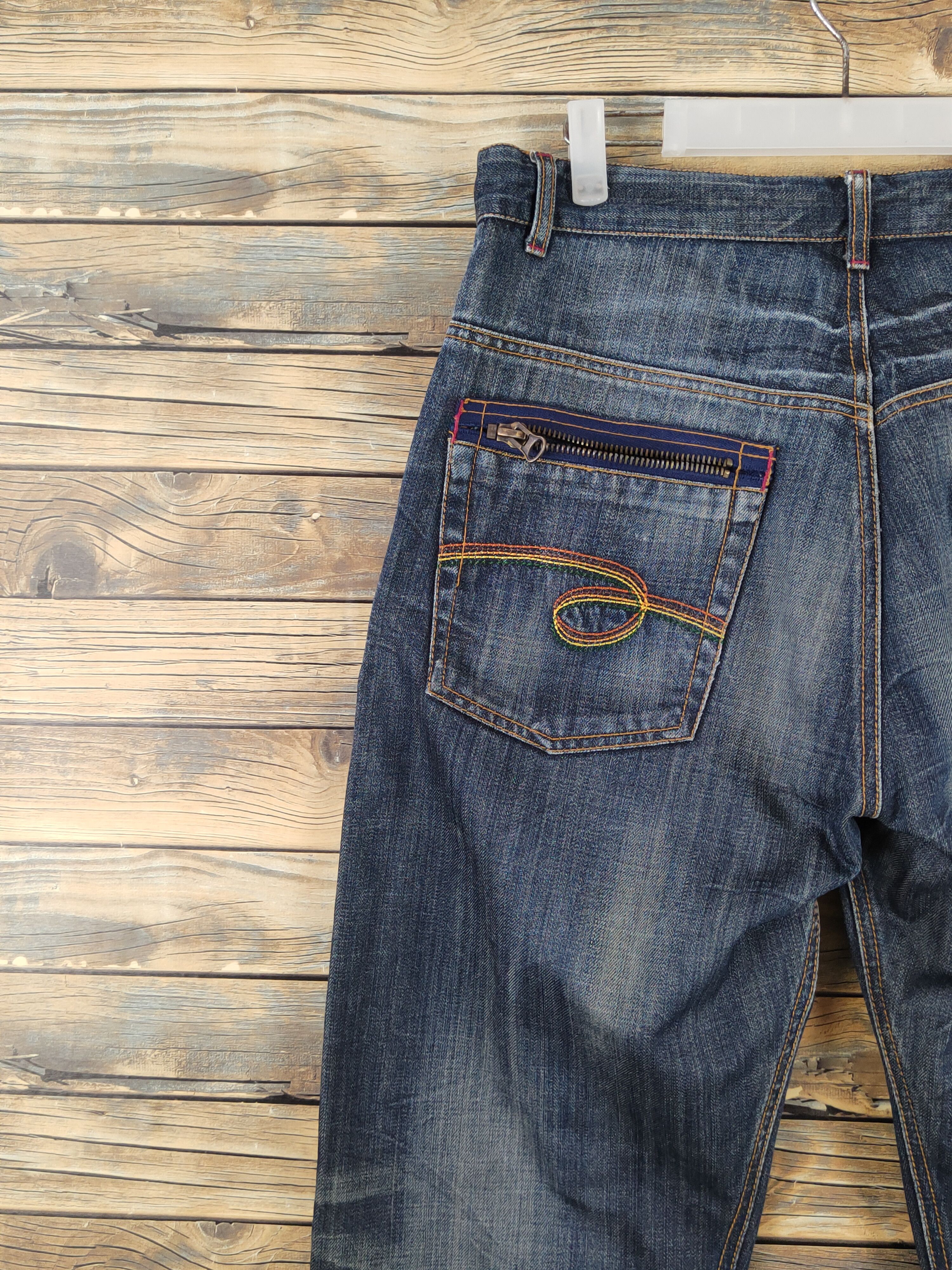 Japanese Brand Xanthous Dark Blue Distressed Ripped Jeans #W1835 Size US 32 / EU 48 - 8 Thumbnail