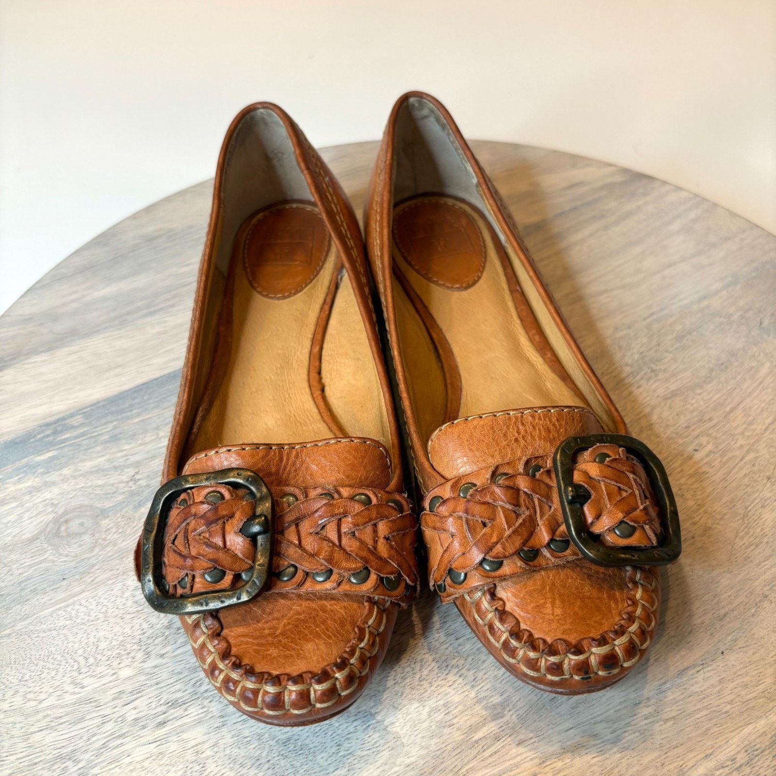 Frye Frye Ruby Woven Moc Cognac Leather Flats Women’s Size 6M Size US 6 / IT 36 - 4 Thumbnail