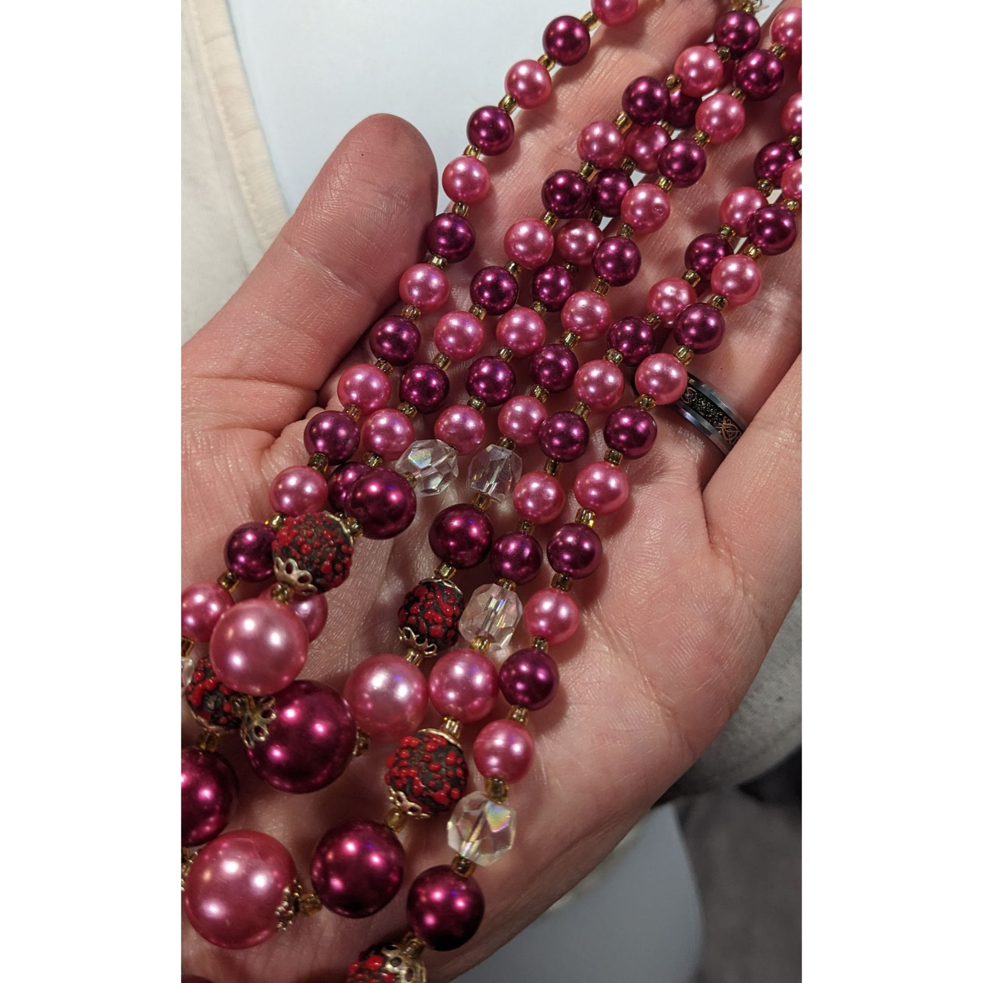 Other Vintage Japan Pink And Red Metallic Beaded Multilayer Neckla Size ONE SIZE - 8 Thumbnail