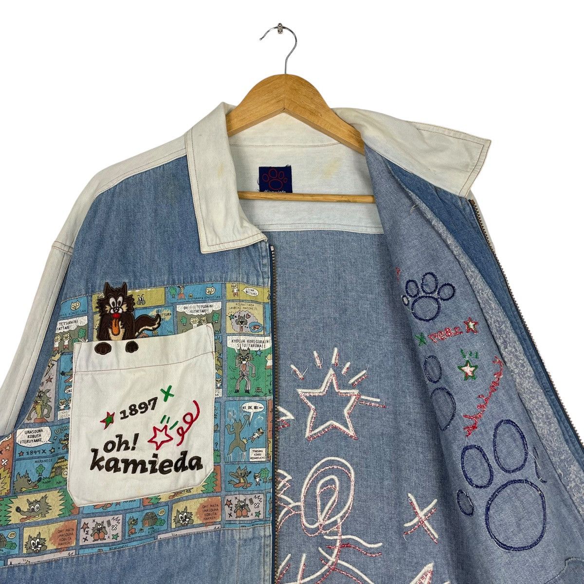 Japanese Brand × Jean Charles De Castelbajac × Vintage 💥JAPAN OH KAMIEDA CARTOON EMBROIDERY DENIM Size US L / EU 52-54 / 3 - 10 Thumbnail