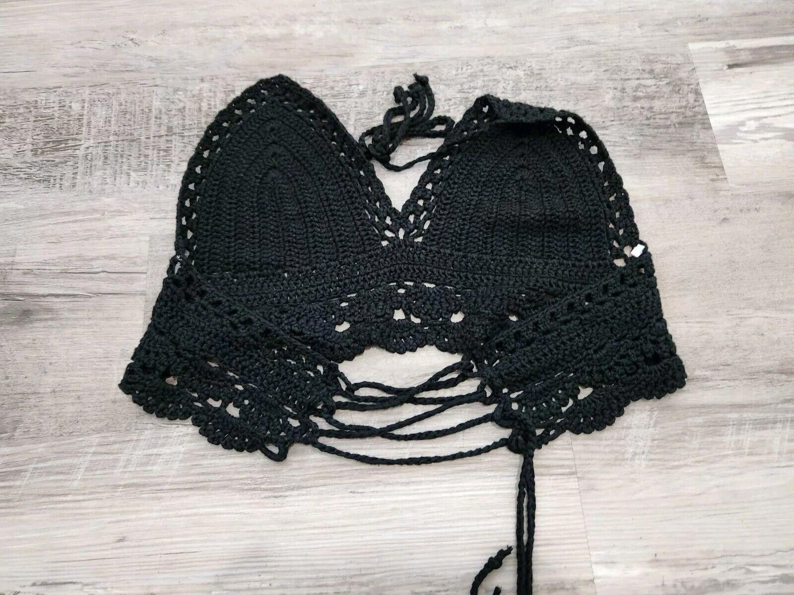 Designer Black Crochet Top One Size Adjustable Boho Hippie Festival Size ONE SIZE - 3 Thumbnail