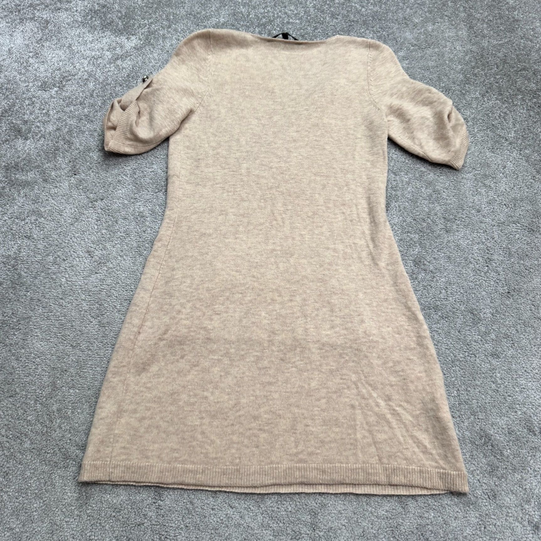 Bcbgmaxazria BCBGMaxazria Wool Midi Sweater Dress Womens 2XL Beige Blue Roll Tab Sleeve V-Neck Knit Zipper Short Sleeve Casual Workwear Modern Designer Holiday Size XXL / US 16-18 / IT 52-54 - 2 Thumbnail