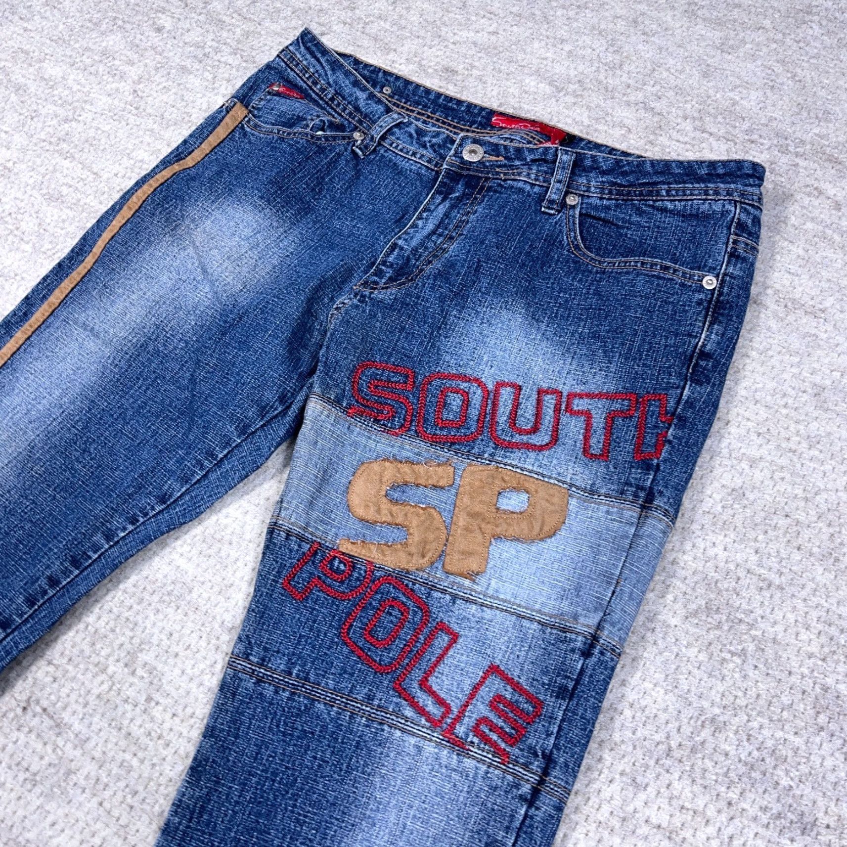 VINTAGE Southpole Jeans Women Junior 13 Boot Cut Logo 32x30 Denim Blue 5-Pocket Regular Mid Rise Bootcut Stretch Pants Boys?
