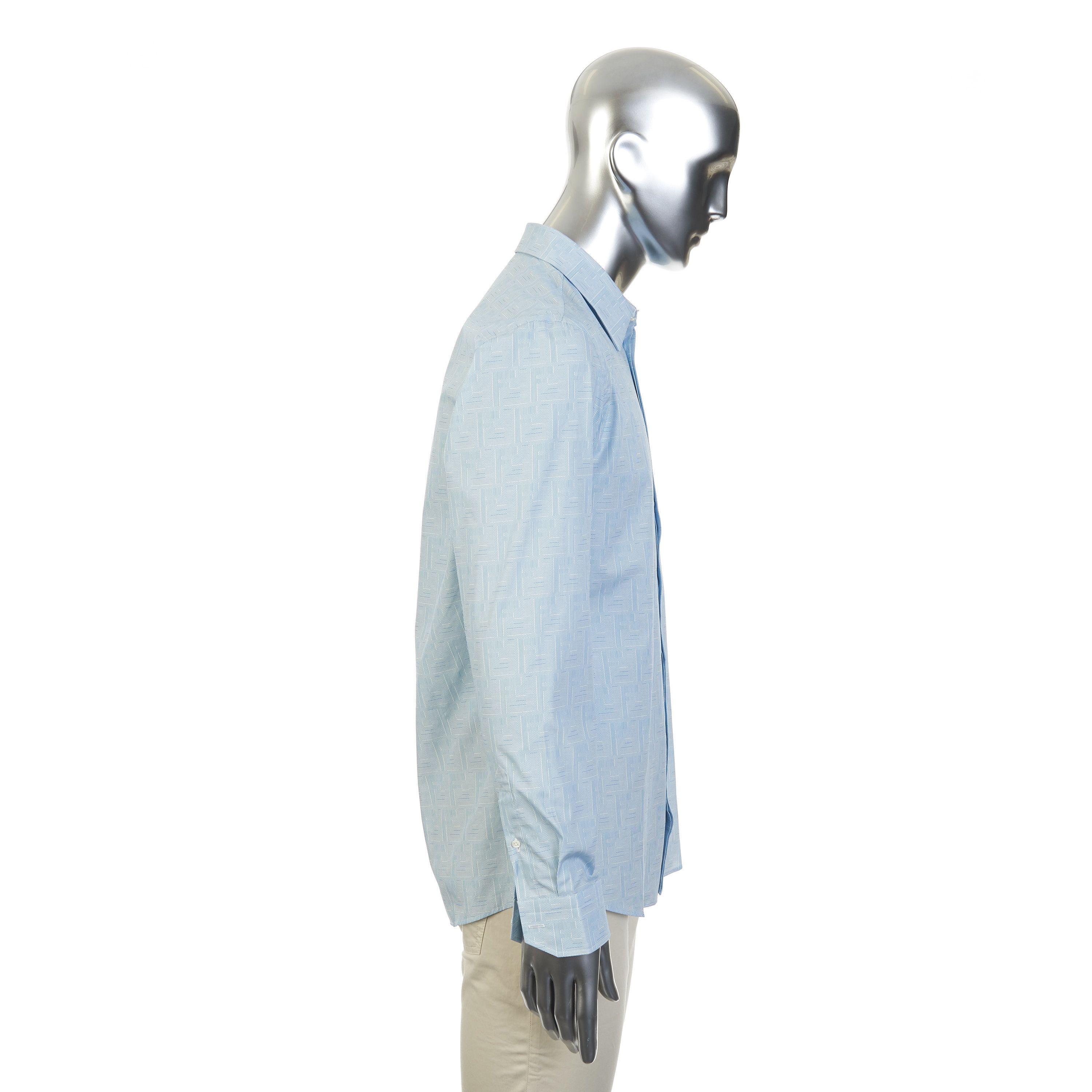 Fendi Longsleeve Shirt In Blue Cotton With Fendi Motif Print Size US M / EU 48-50 / 2 - 7 Thumbnail