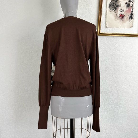 Salvatore Ferragamo × Vintage Salvatore Ferragamo Scarf Front V Neck Knit Cardigan Branded Size L / US 10 / IT 46 - 10 Thumbnail