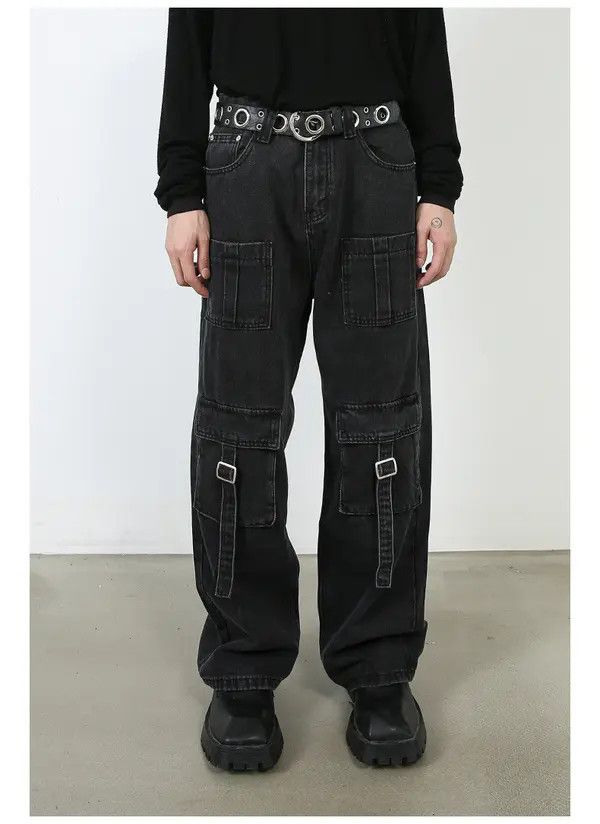 Japanese Brand Men's multi-pocket washed vintage wide-leg cargo jeans Size US 32 / EU 48 - 6 Thumbnail