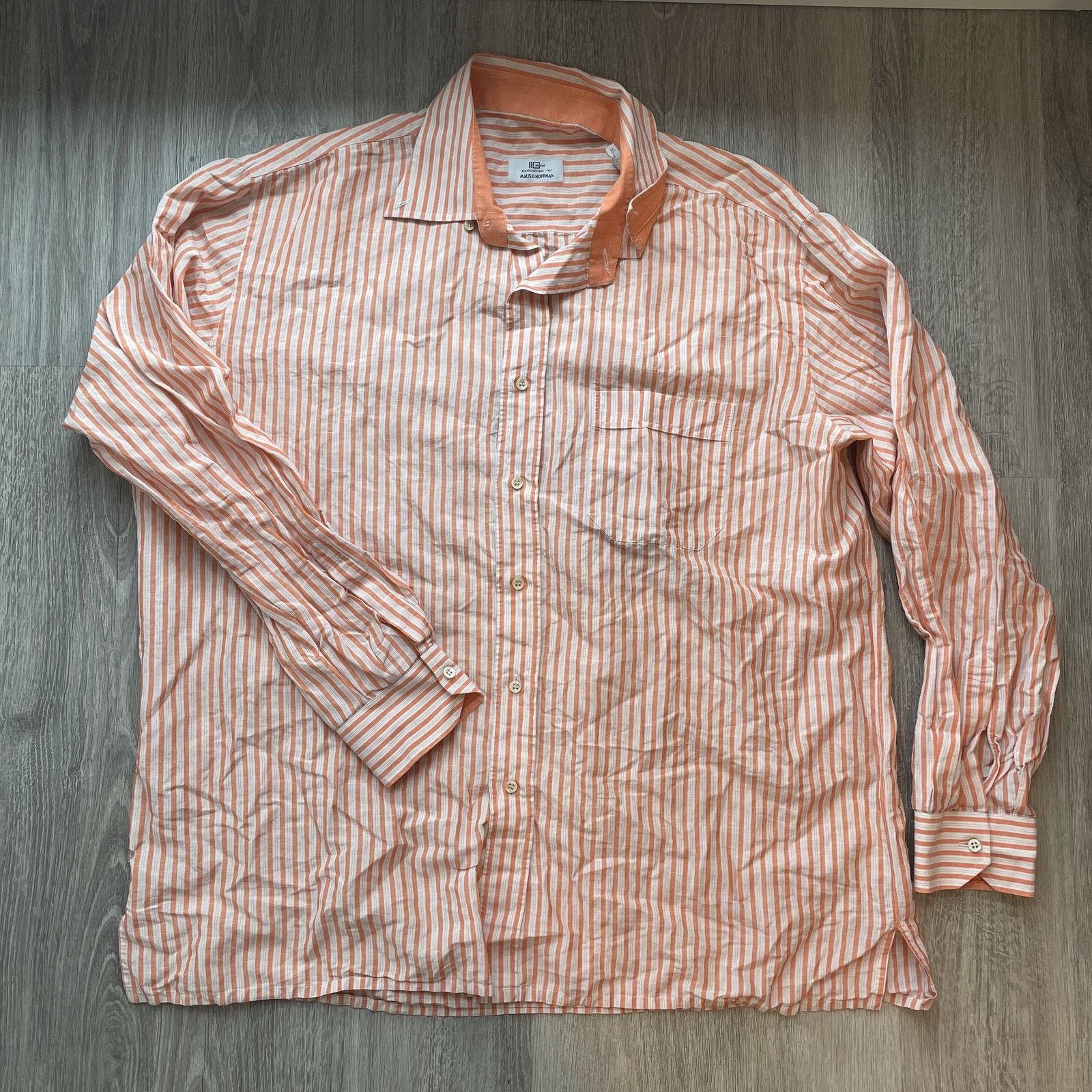 Maus & Hoffman Maus & Hoffman Men's XL Orange White Striped Linen Cotton Size US XL / EU 56 / 4 - 1 Thumbnail