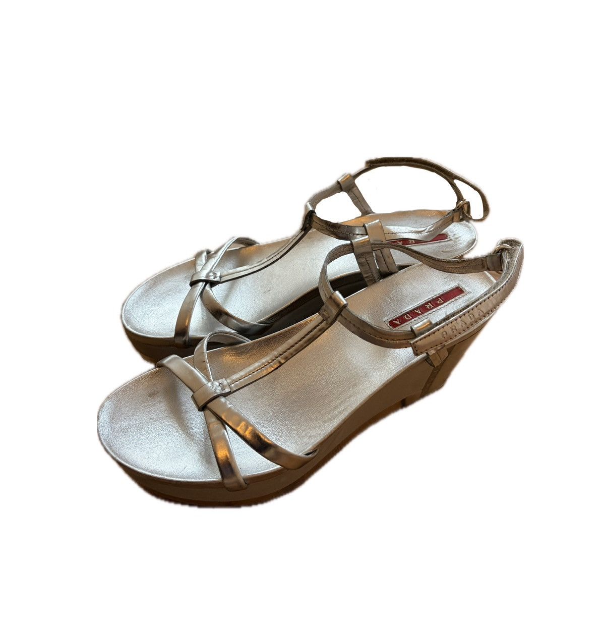 Prada Iconic Prada silver platform sandal Size US 7 / IT 37 - 1 Thumbnail