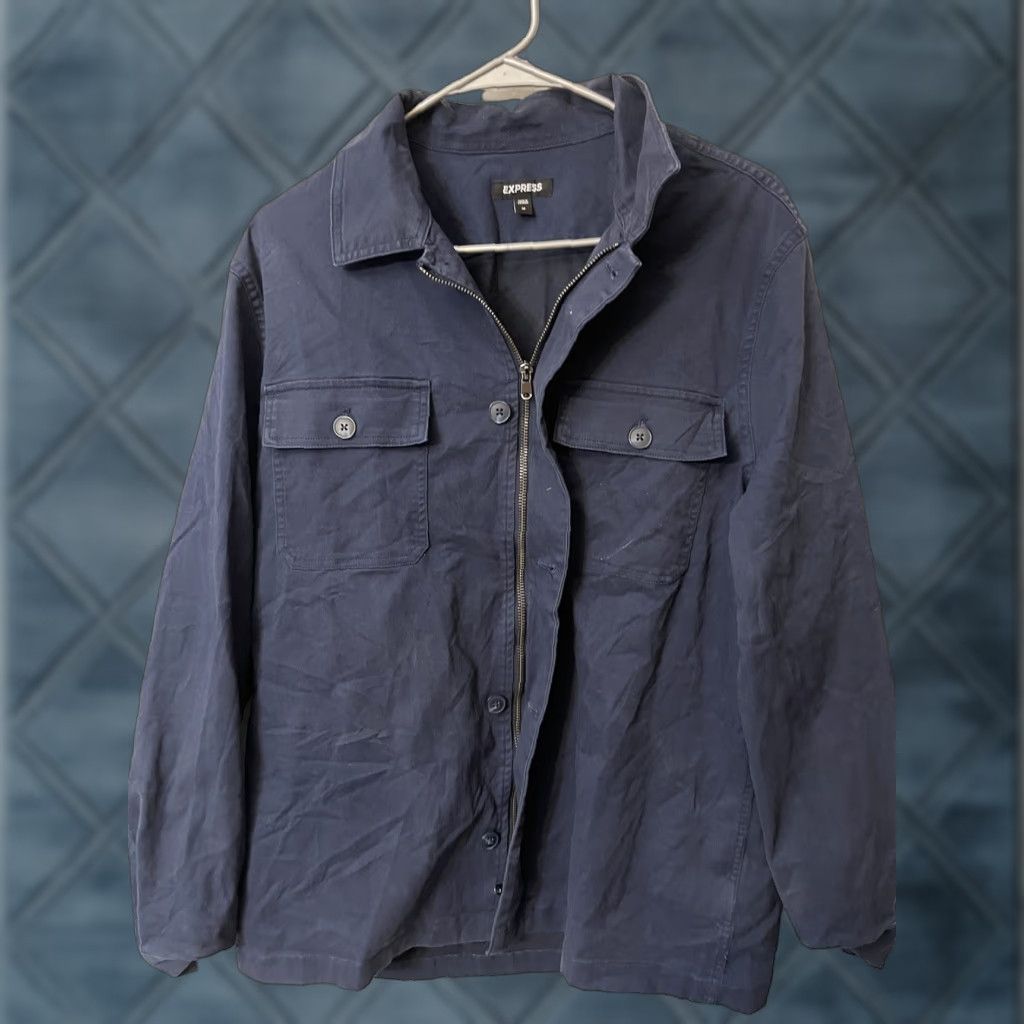 Express Express Men's Slim Zip Up Shirt Jacket M Navy Blue Jacket Size US M / EU 48-50 / 2 - 1 Thumbnail