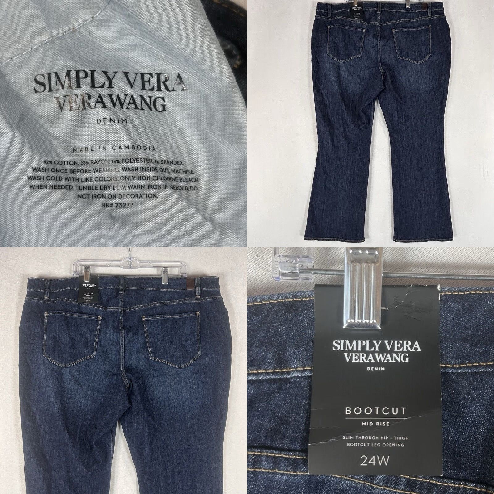 Vintage Simply Vera Boots Cut Jeans Womens 24W Plus Blue Denim Pockets Mid Rise NWT Size 42" / US 20 - 8 Thumbnail