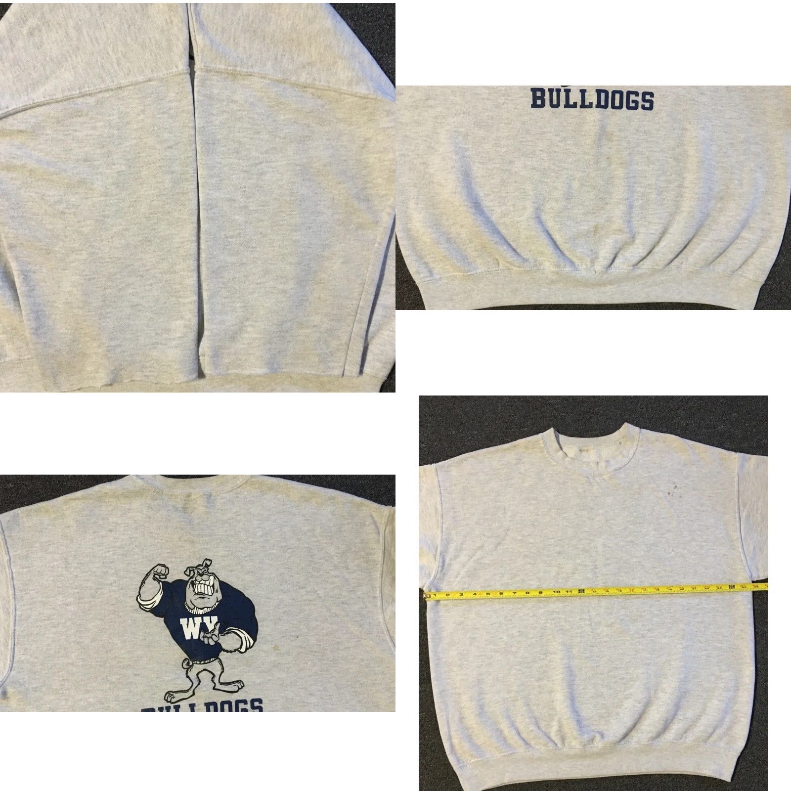 Vintage VINTAGE Bulldogs Faded Distressed Cut Off Sleeve Sweatshirt XL Gray 90s 80s School Track PE Pullover Men Hoodie Size US XL / EU 56 / 4 - 8 Thumbnail