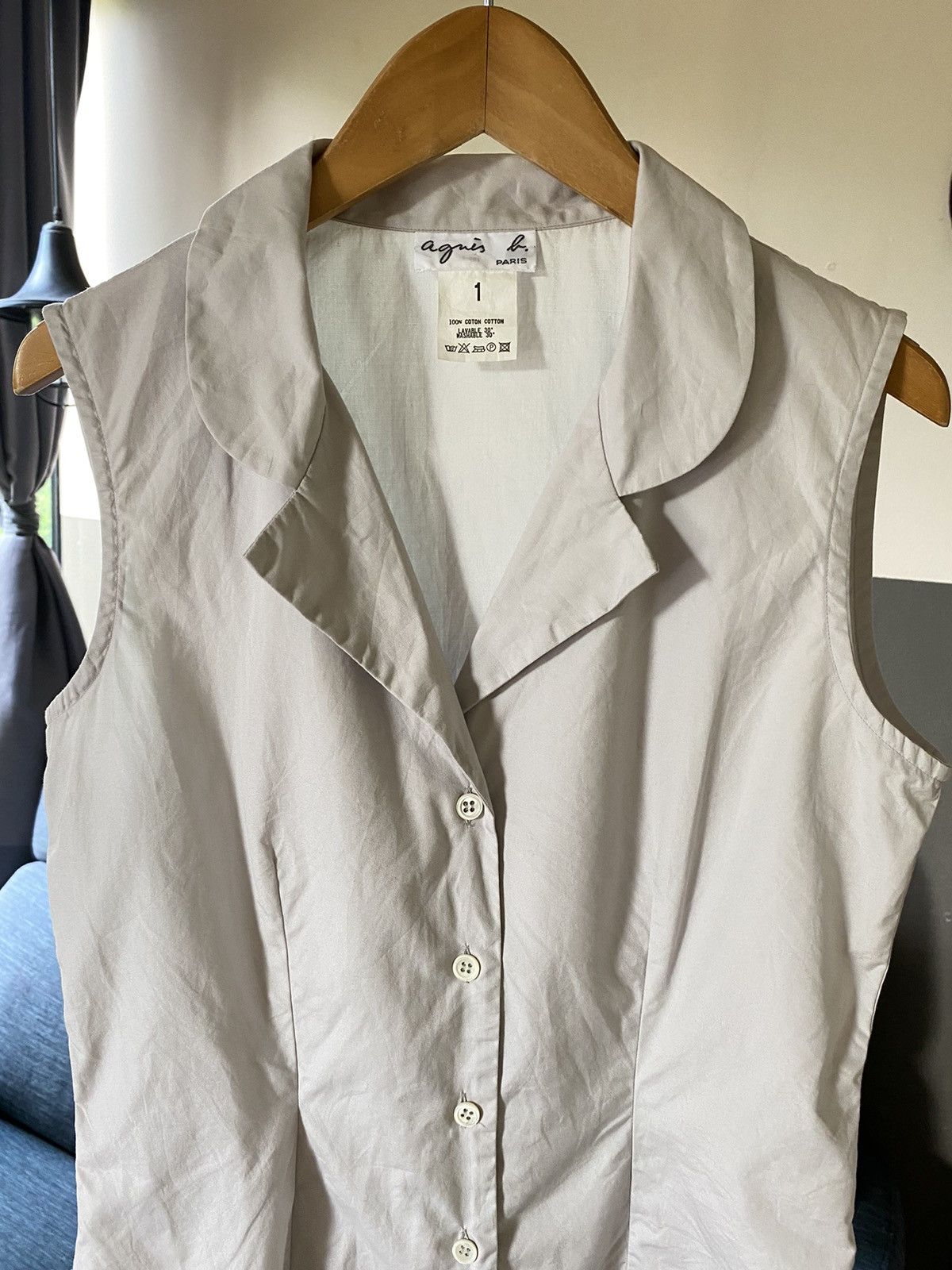 agnes b. agnes b. PARIS Gray Sleeveless Button Shirt Size XS / US 0-2 / IT 36-38 - 3 Thumbnail