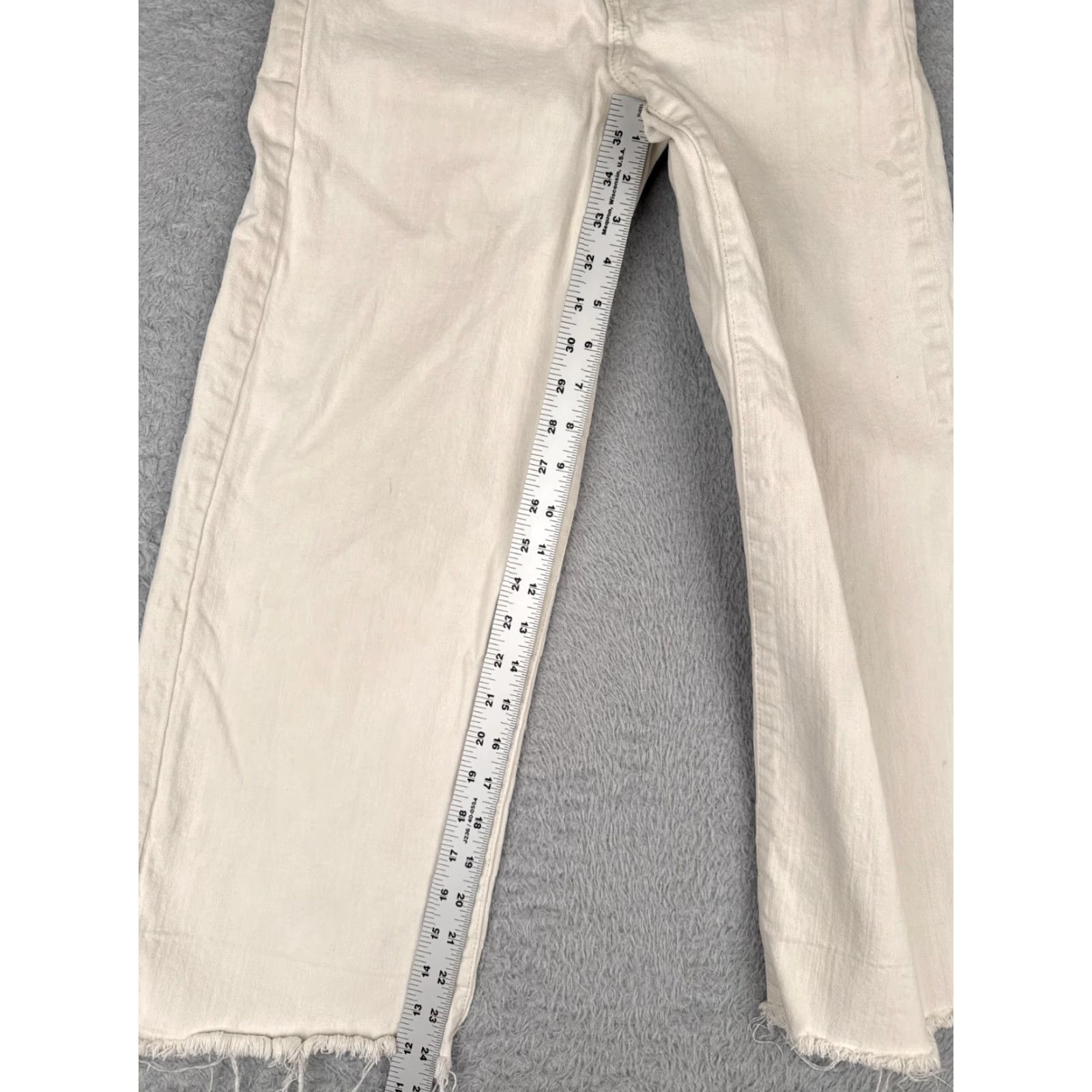 Denime &Denim Jeans Womens White High Rise Wide Leg Cotton Blend 27 Regular 26x25 Distressed, Raw Hem, Logo, Embroidered 5-Pocket Denim Vintage No Mens? Size 27" / US 4 / IT 40 - 7 Thumbnail